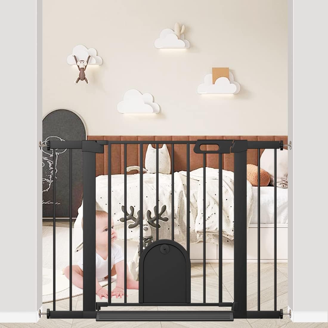 Fairy Baby ベビーゲート ペットドア付き 猫 犬 ゲート 高さ76cm ベビーフェンス 突っ張り式 ダブルロ..