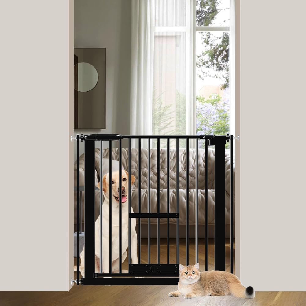 Seogva ペットゲート 3.5cm柵間隔 ペットドア付き 高さ78cm ペットゲート 犬 猫 ゲ