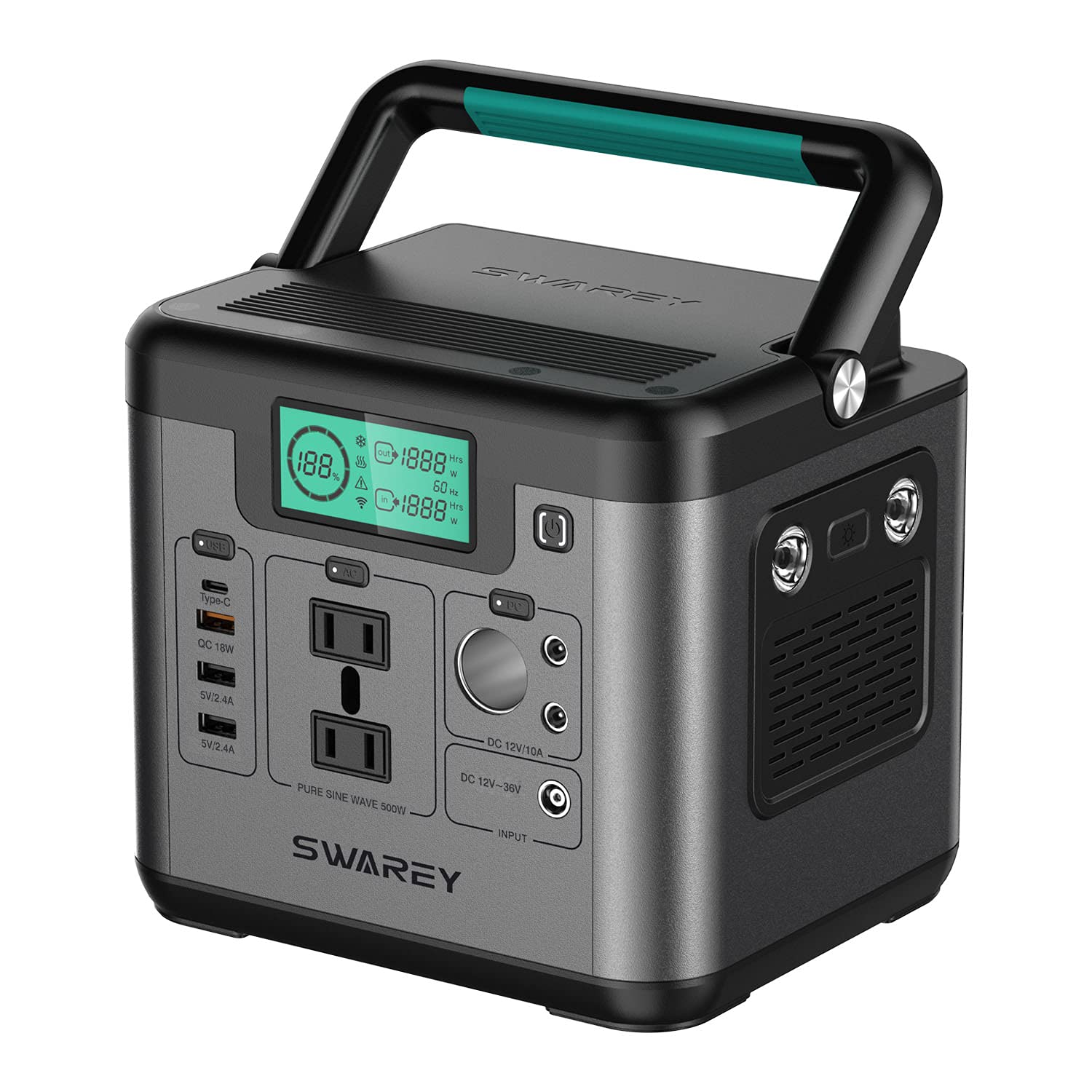 SWAREY ݡ֥Ÿ  518Wh 144Ah 顼ȯŵ   AC500W ִֺ1000W 50Hz/60Hzб USB QC3.0 Type-C PD30W ӷͥ륮¢Ÿ PSEǧں бMPPT