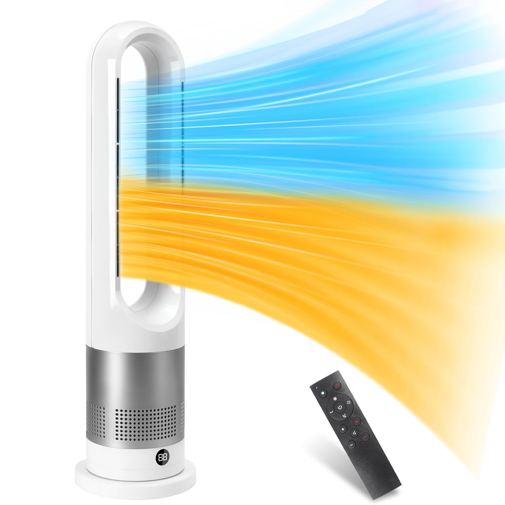 【2025新進化】羽なし扇風機 はねなし扇風機温冷 タワーファン 冷暖除湿 2秒速冷 3段階温風＆8段階送風切替 梅雨/花粉症/衣類乾燥対策 1~9時間タイマー設定 80°自動首振り 熱中症対策 静音 大風量 温冷 空気循環 DCリモコン コンパクト 省エ