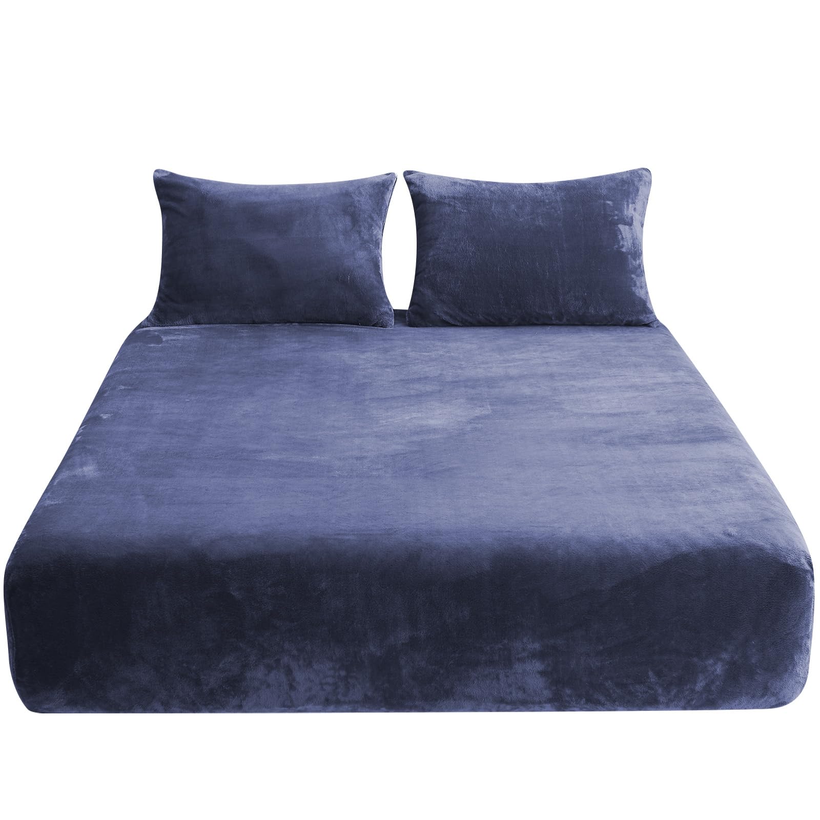 Bed Sheets - 【暖かさ＋3℃】ボックスシーツ ダブル 【CICA保湿冬用】 ベッドシーツ 極細マイクロファイバー 厚手 暖かい マットレスカバー 敷ふとん兼用 あったか 抗菌防臭防ダニ 静電気防止 極暖 洗える 140x200cm ネイビー
