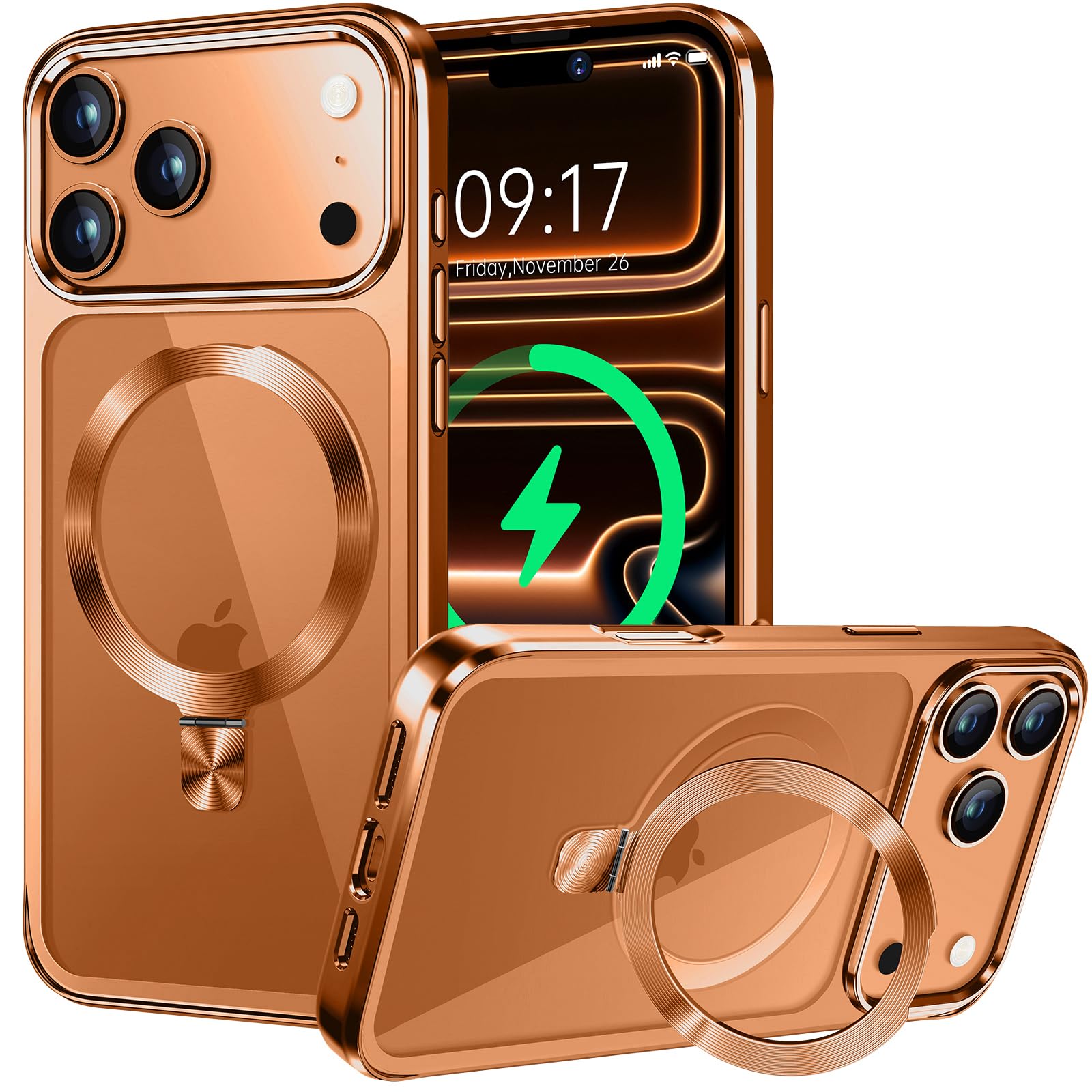 樂天商城 - 【CD MagSafeリング・スタンド一体】iPhone 17 Pro 用クリアケース[MagSafe対応・隠しスタンド] [本体の色・メッキバンパー]ストラップホール付き 角度調整可 米軍MIL規格取得・耐衝撃 アイホン17 Pro透明ケース スマホケー