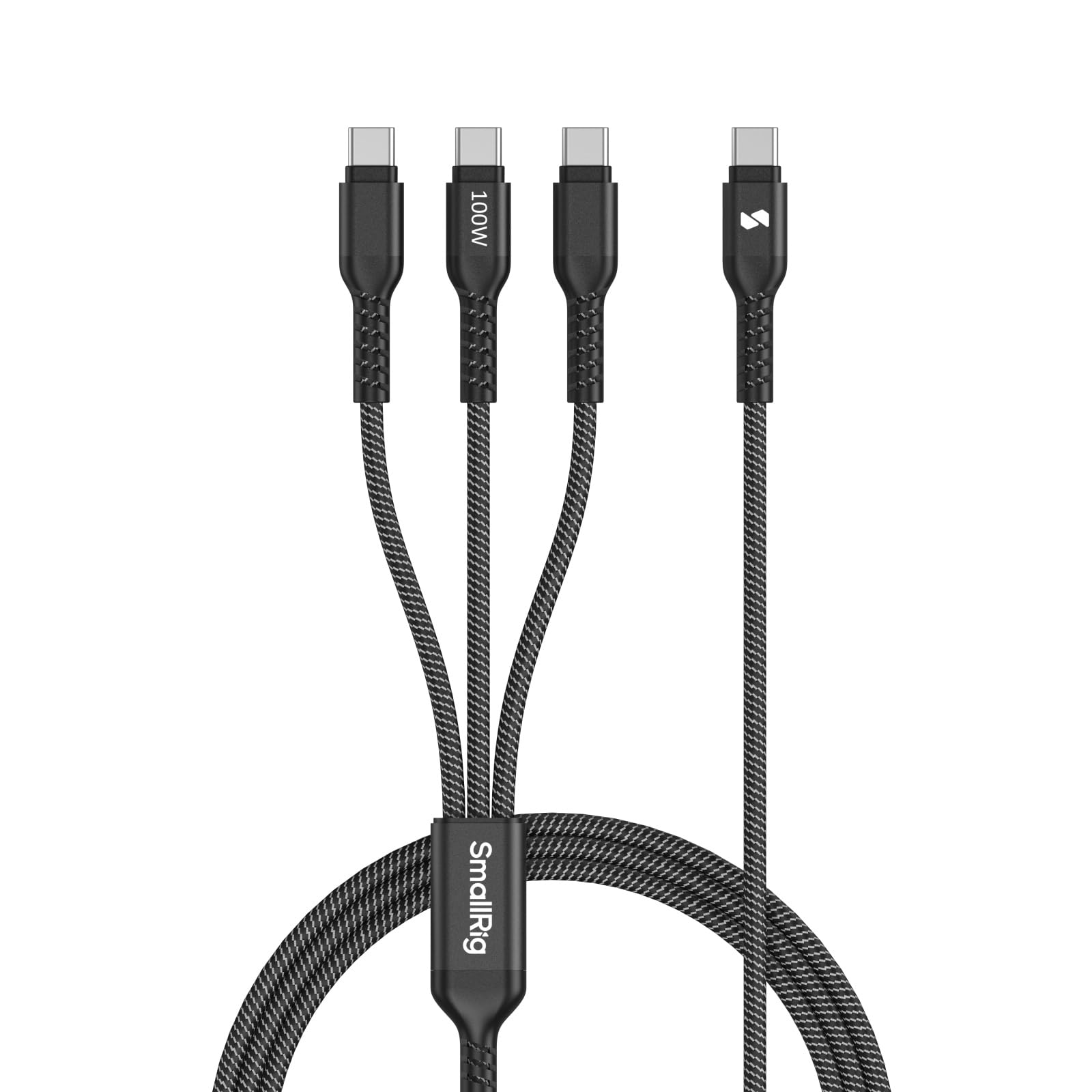 SmallRig 3-in-1 USB-C充電ケーブル 100W急速充電＆USB 2.0データ転送 3つのType-Cオスポートを備えた耐久性の高いトリプル急速充電コード iPhone 16に対応/15に対応/Samsungタブレット対応、4フィート ブラ