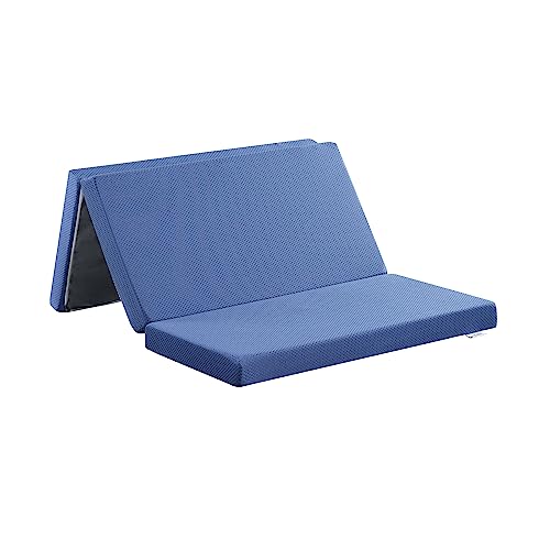 Olee Sleep 三つ折りメモリーフォームマットレス ブルー セミダブルサイズ 幅122×奥行195×厚さ10cm 【..