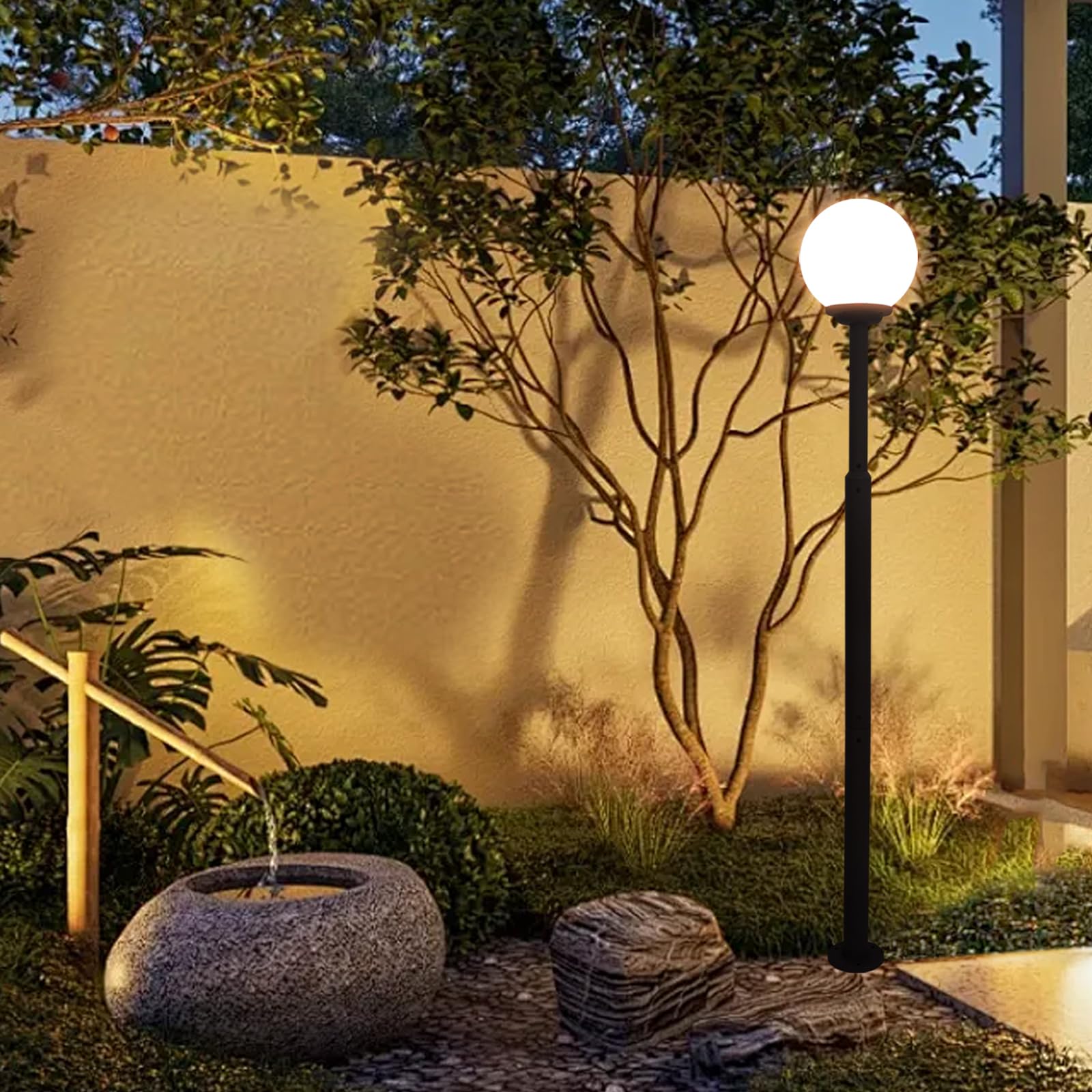 GWSOLAR ソーラーボール・アルミポールライト【高さ206cm / ボール直径 30cm / 明るさ100lm】ボリューム感の明かりを実現!! Smart Lighting ソーラーライト リモコンで点灯時間選び 昼光色・電球色・白色調節、ガーデン 小