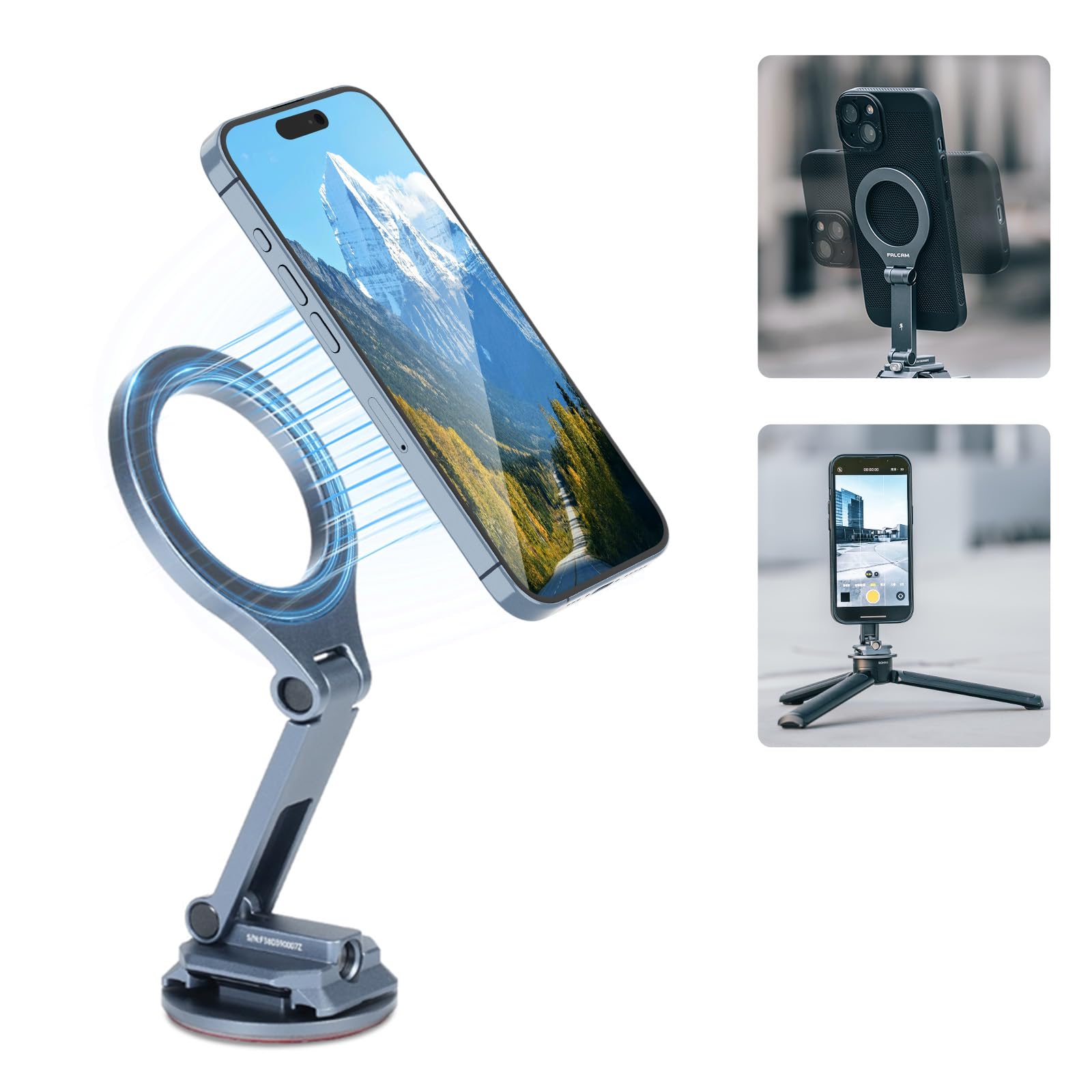 Ulanzi F38スマホホルダー magsafeに対応 スマホ三脚マウント 角度調整 スマホ三脚アダプター 1/4ネジ穴付き マグネット式車載ホルダー 67.6g軽い 折りたたみ式 3MVHB強力ノンマーキング両面テープ付きF22/F38/iphone1