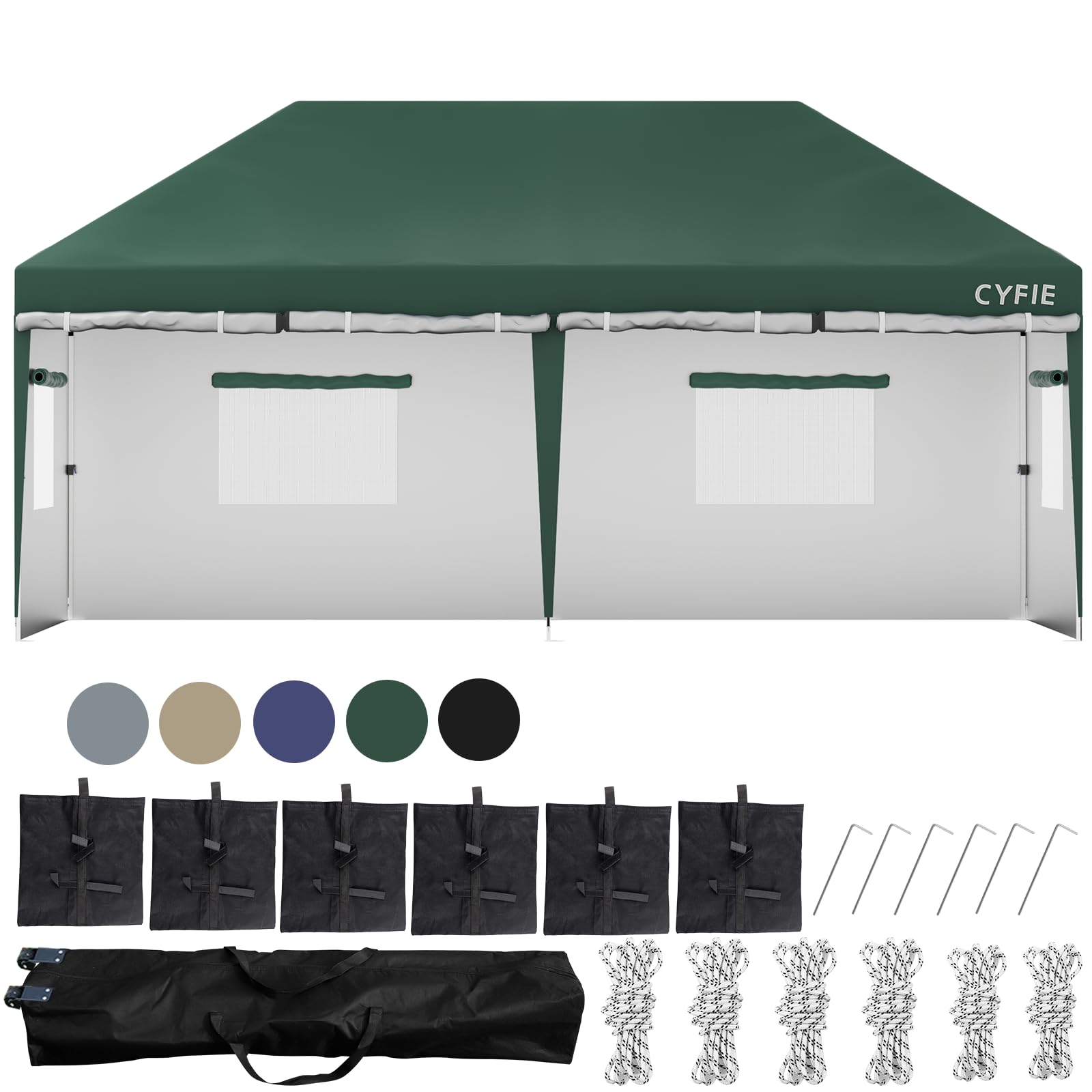 楽天松陰屋 楽天市場店CYFIE タープテント 3m×3m/3m×6m（強化型!） サイドシート付 高さ3段階調節 扉と窓 uvカットワンタッチタープテント サンシェード 高耐水加工 日よけ 組立簡単 持ち運び便利 キャンプ/ピクニック/運動会/アウトドア/集会用/試合応援 収