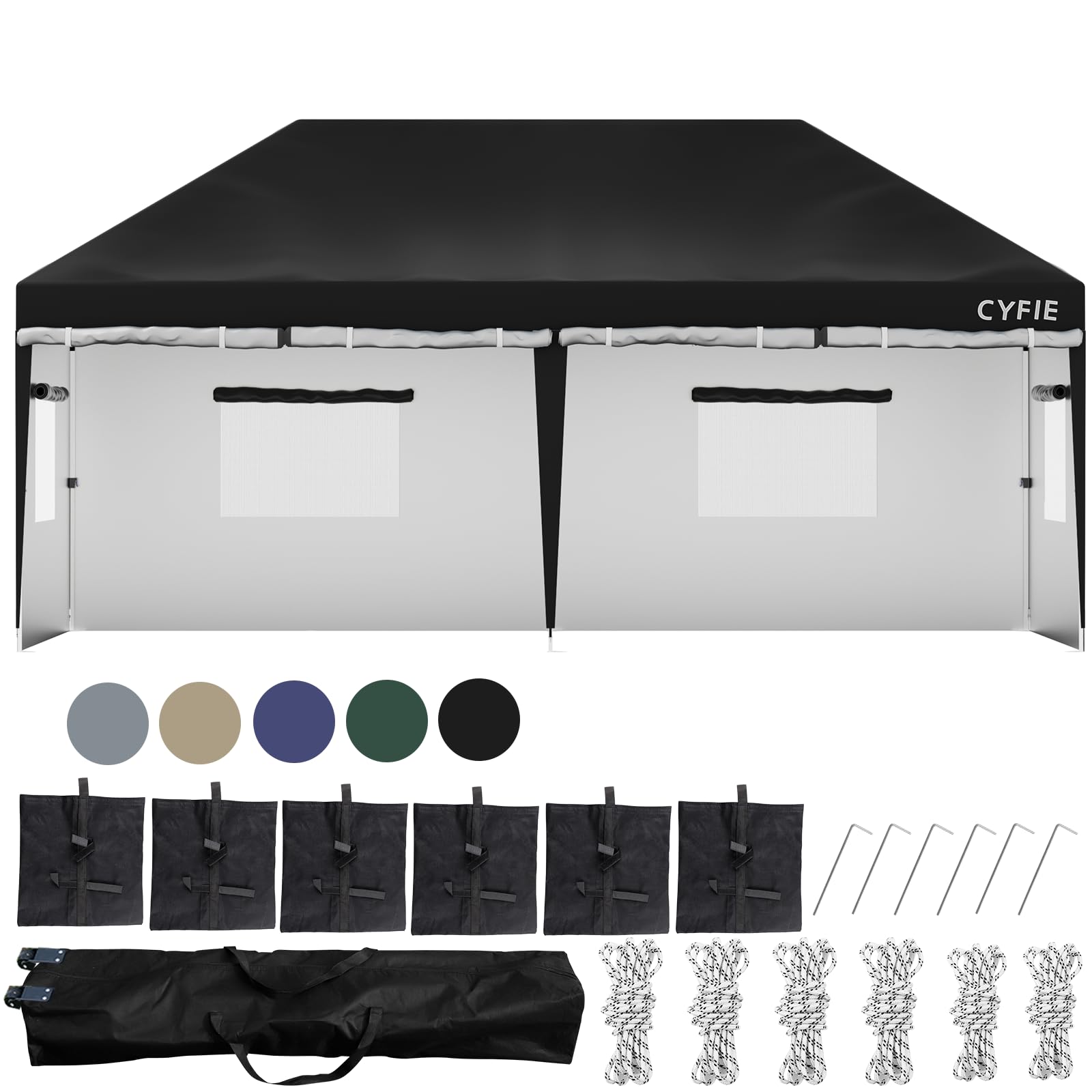 楽天松陰屋 楽天市場店CYFIE タープテント 3m×3m/3m×6m（強化型!） サイドシート付 高さ3段階調節 扉と窓 uvカットワンタッチタープテント サンシェード 高耐水加工 日よけ 組立簡単 持ち運び便利 キャンプ/ピクニック/運動会/アウトドア/集会用/試合応援 収