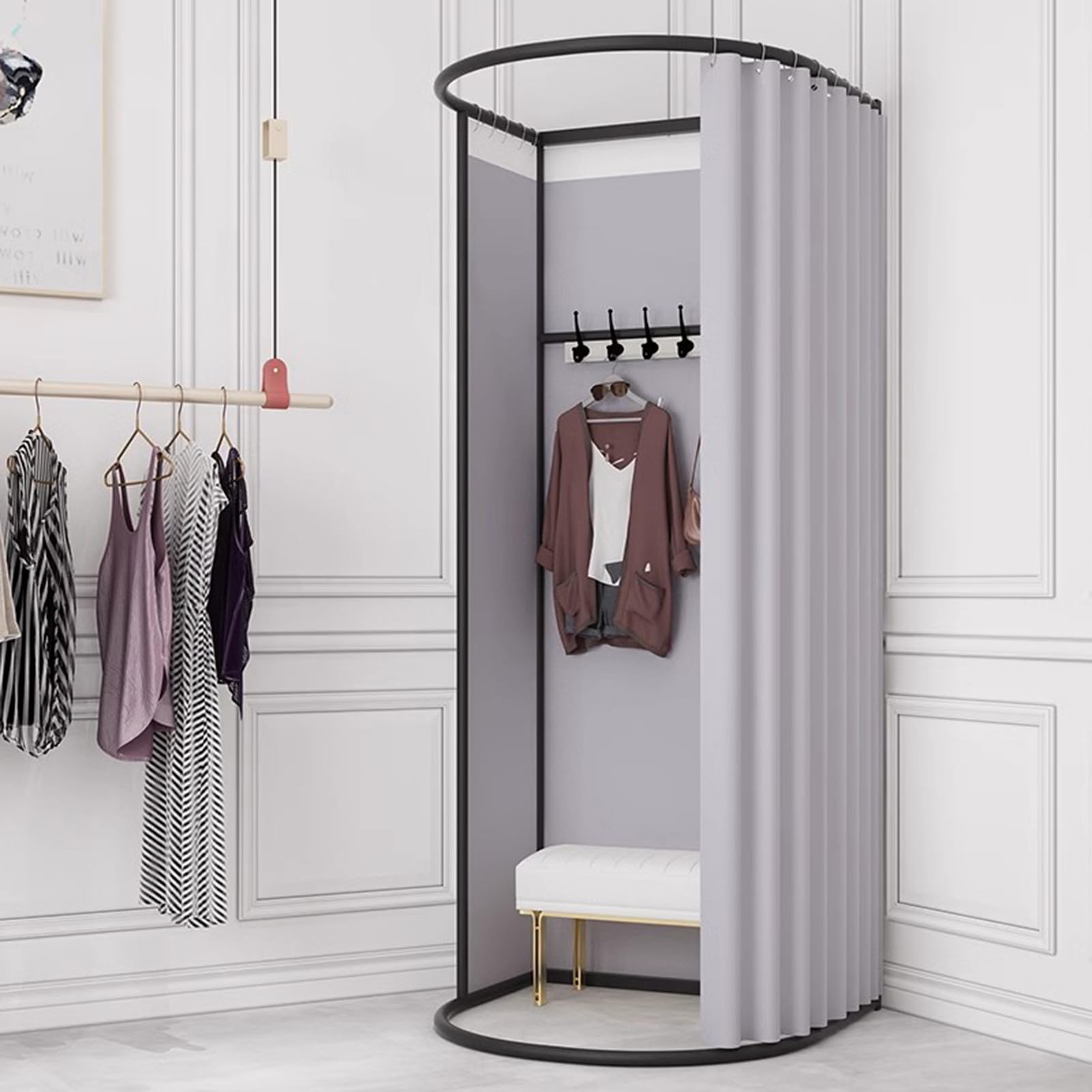 フィッティングルーム 更衣室 洋服店 着替え 催事場 イベント フィッティングルーム カーテンタイプ 店舗 カーテンタイプ フック付き スペース容量が大きくて使いやすい (色 : グレー, サイズ : 200x85x80cm)