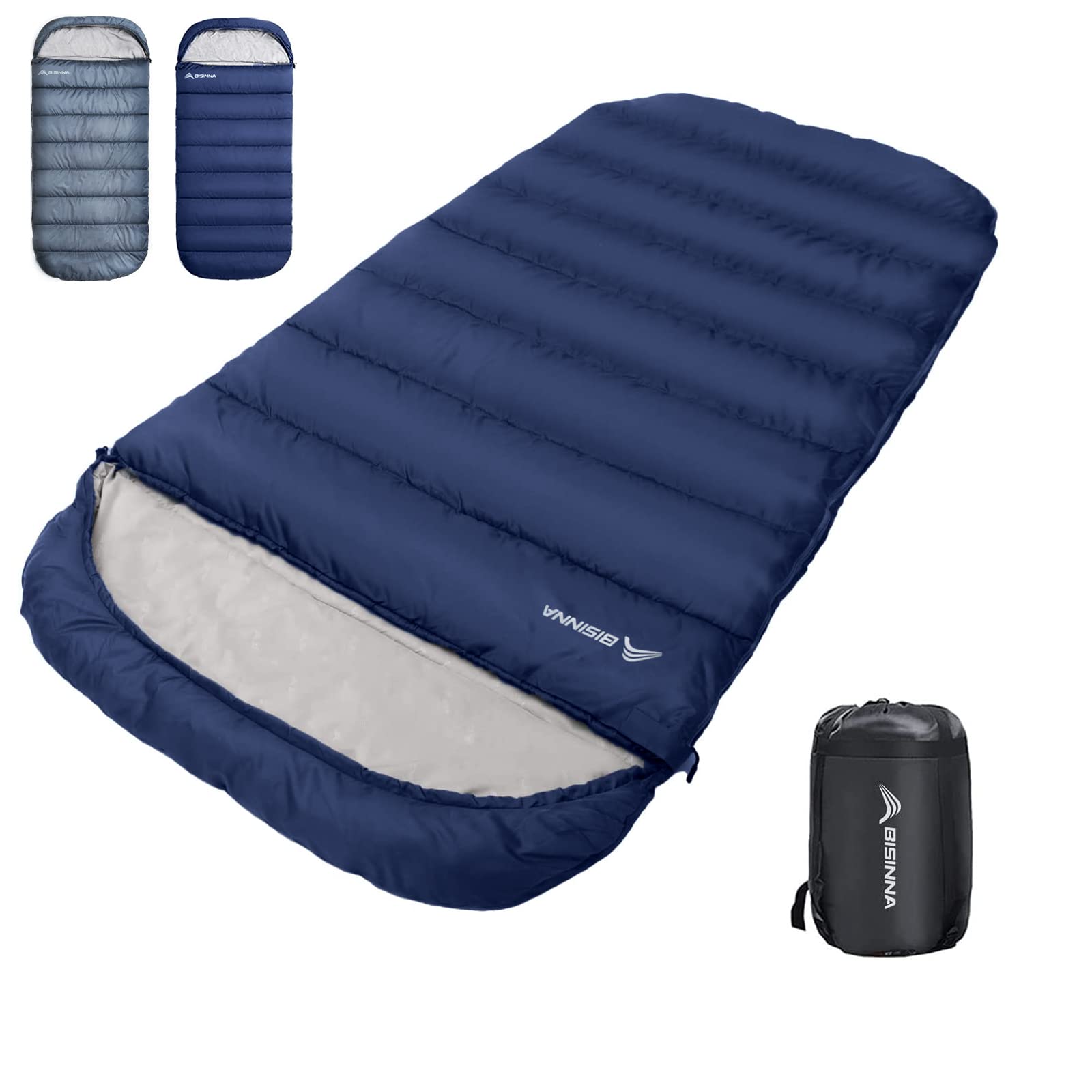 楽天松陰屋 楽天市場店BISINNA 寝袋 ワイド ねぶくろ 封筒型 シュラフ 丸洗いOK キャンプ 登山 アウトドア 車中泊 自宅 旅行 収納パック付き 匂いがフリー 抗菌防臭 幅100cm x奥行き230cm 撥水加工 保温 寒さ対策 秋冬用2.5kg（快適温度5℃）ダーク