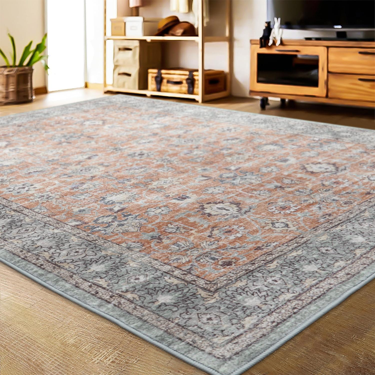 HAOCOO ラグ カーペット 3畳 洗える 200×250cm オールシーズン適用 絨毯 ペルシャ風 ラグマット ふわふわ おしゃれ 滑り止め ホットカーペット対応 防ダニ 防臭 防音 リビング 寝室 ダイニングマット アンティーク 花柄 キャメル