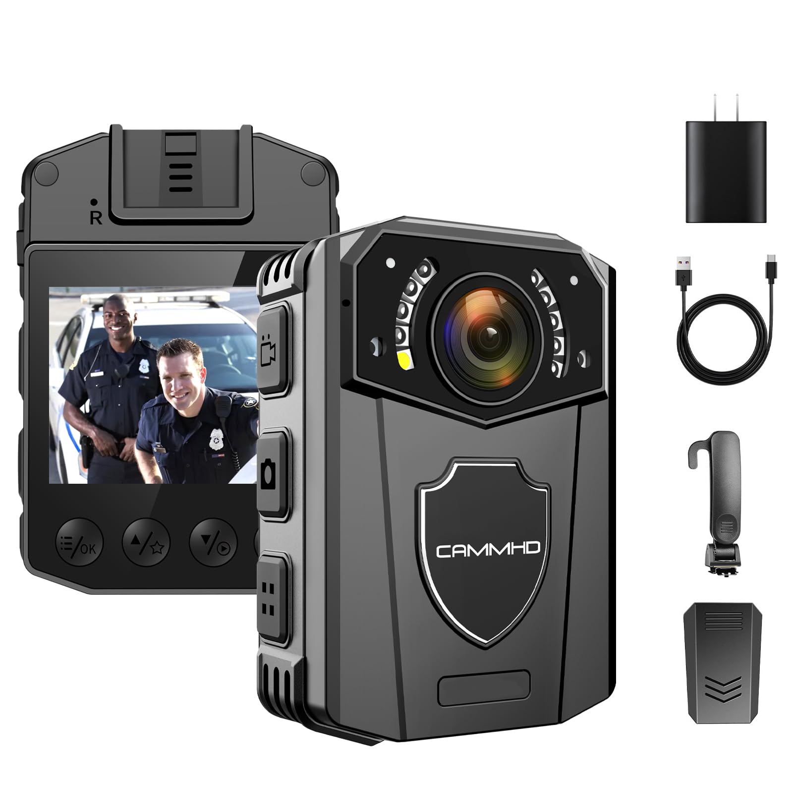 CAMMHD 1440P Z3 32GB警察ボディカメラ 10-12時間の連続使用 IP65防水 ナイトビジョン ウェアラブルカ..