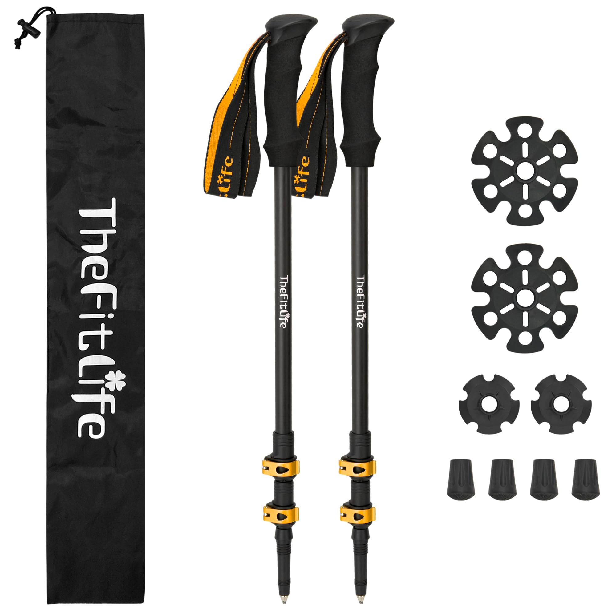TheFitLife トレッキングポール カーボン 登山 ストック 軽量 57-120cm伸縮 ウォーキングポール ウォーキングステッキ 2本セット 登山杖 登山ポール 山登り ステッキ ハイキングポール 男性 女性 高齢者 (オレンジ)