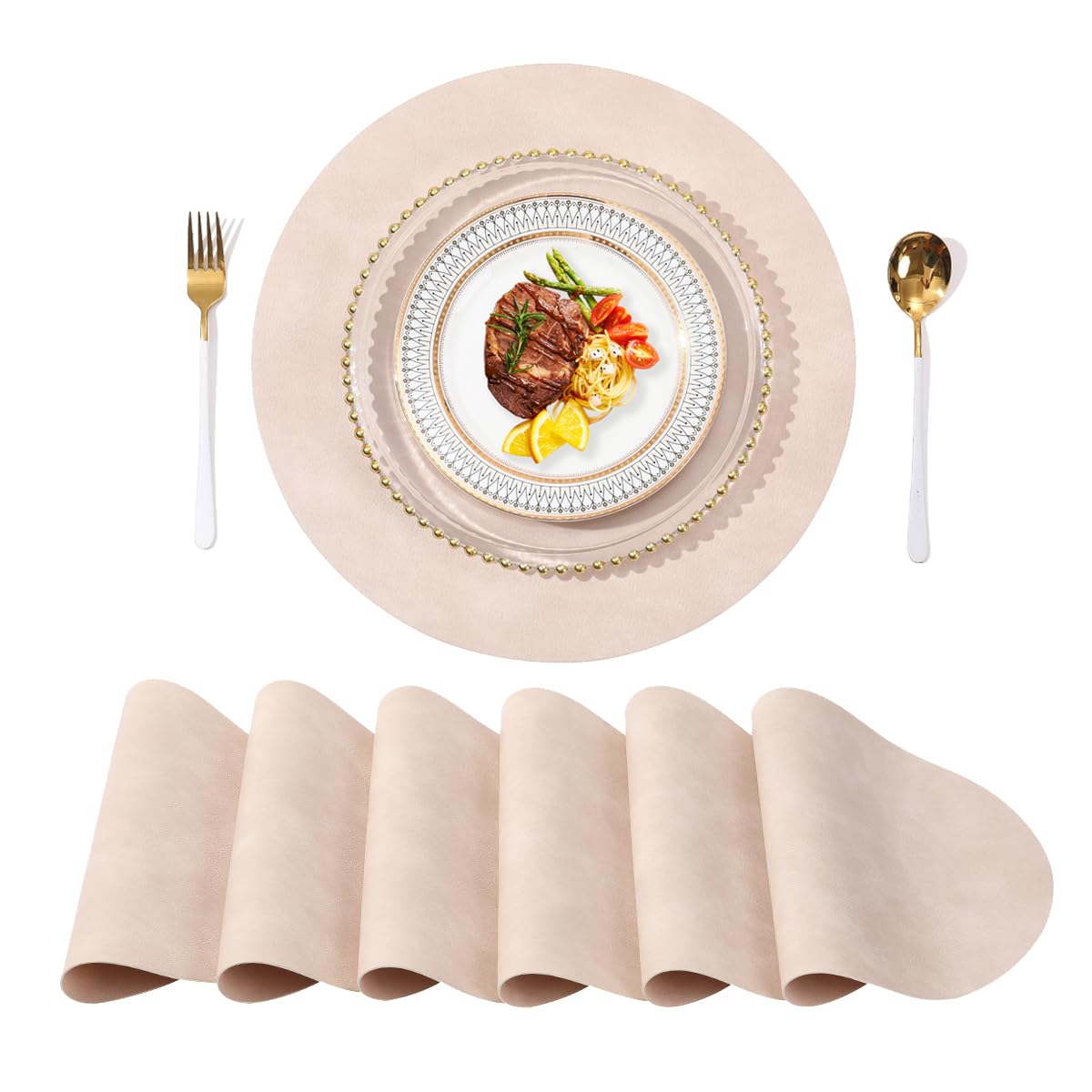 淳一屋 直径38cm大きいサイズ 円形ランチョンマット シンプル 高質PUレザー 柔軟 贅沢 家庭用 レストラ..