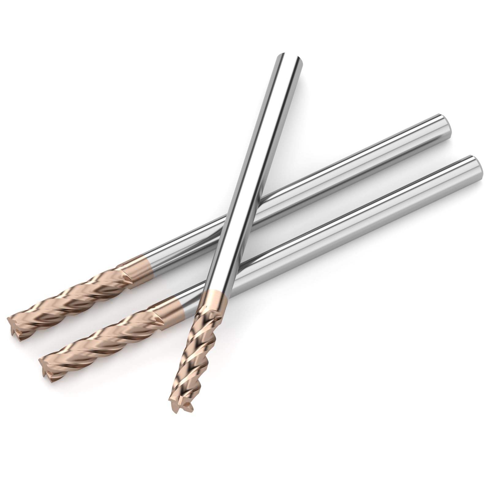 Cleqee スクエア エンドミル 刃径5mm × 刃長20mm × 全長100mm × 軸径5mm3個セット 4枚刃 TiAlNコート ..