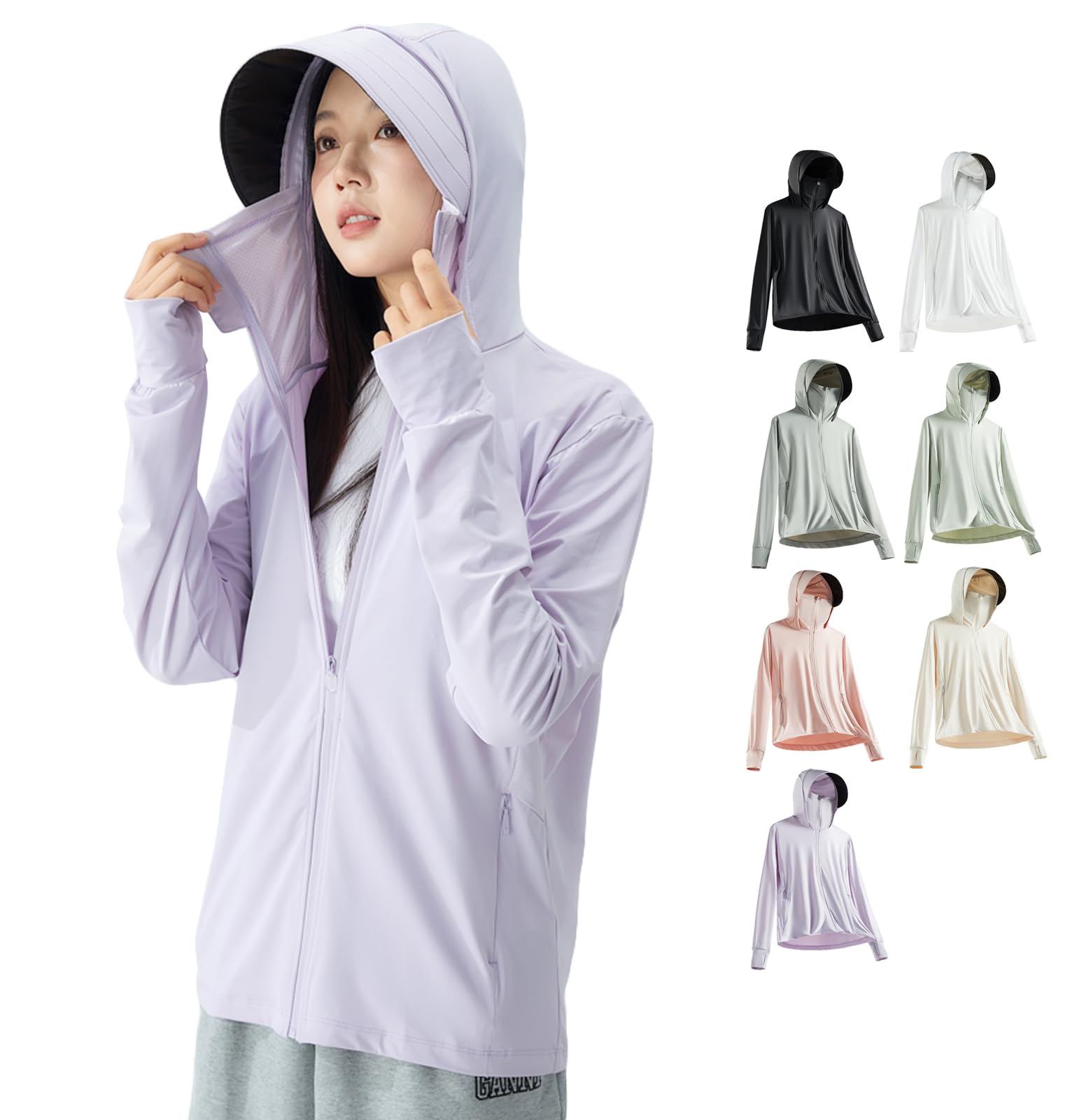 樂天商城 - [LLHfashion] ラッシュガード レディース uvカット パーカー 日焼け対策 冷感素材 通気速乾 ストレッチ パーカー 夏 薄手 長袖 夏服 海 アウター フード付 紫外線対策 シンプル 軽量 おしゃれ purple L