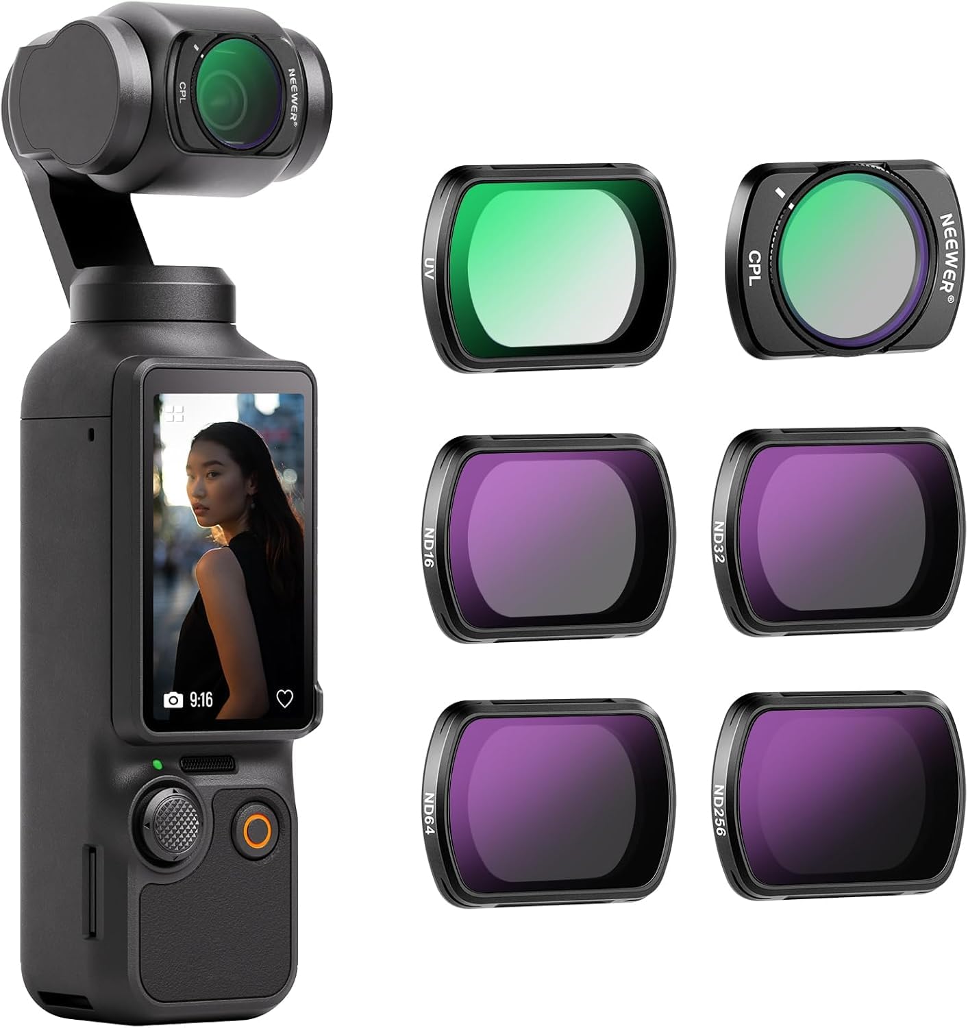 樂天商城 - NEEWER ND＆CPL＆UVフィルターセット 磁気 コンパチブル Osmo Pocket 3 6枚 UV CPL ND16 ND32 ND64 ND256 円偏光フィルター 減光フィルター 多層コーティングHD光学ガラス/アルミフレーム