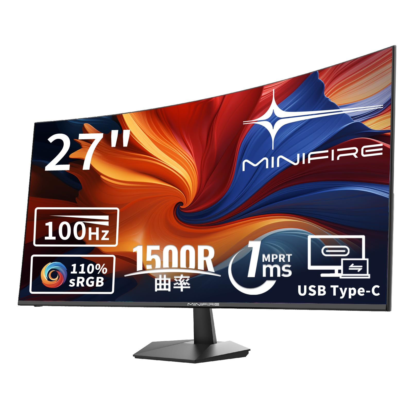 Minifire ˥27 Ѷʥ˥ 100Hz USB Type-C 1500R ԡ¢ Adaptive Sy...