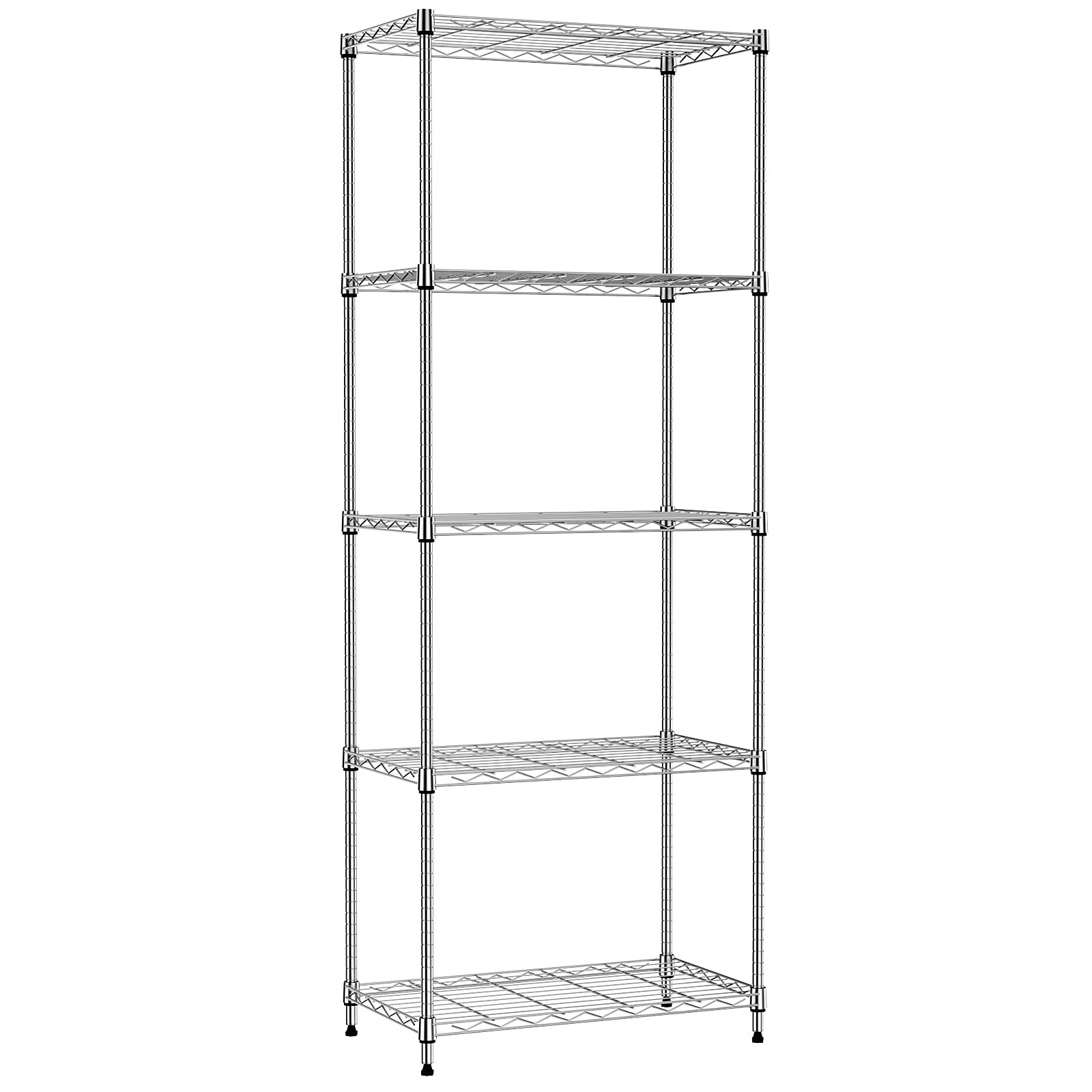 IZEUK スチールラック 5段 高さ伸縮メッシュ 収納棚 防錆加工 パイプ棚 スリム ポール径19.1mm パーツ対応 全体耐荷重487.5kg 幅60×奥行35×高さ158.7cm 頑丈 ワイヤーシェルフ メタルラック クロムメッキ オシャレでかわいい
