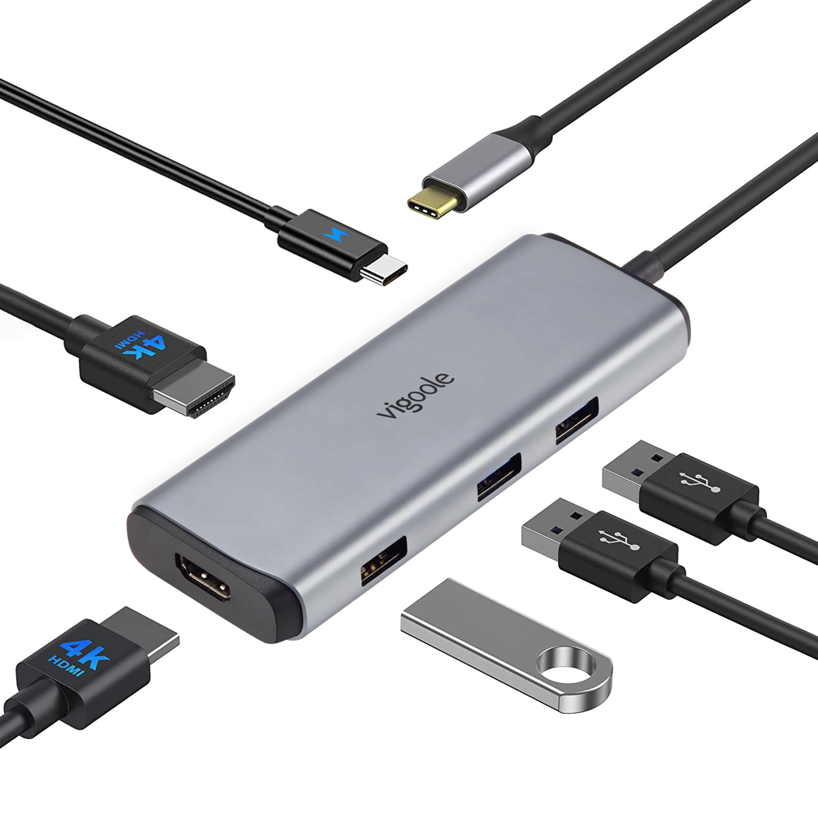 Vigoole USB C ハブ デュアルモニター 6 IN 1 Type C ハブ マルチポートアダプター デュアル4K HDMI 3つのUSBポート PD充電 ユニバーサルUSB-C ハブ対応 Dell/HP/Lenovo/Surface用適格請求書