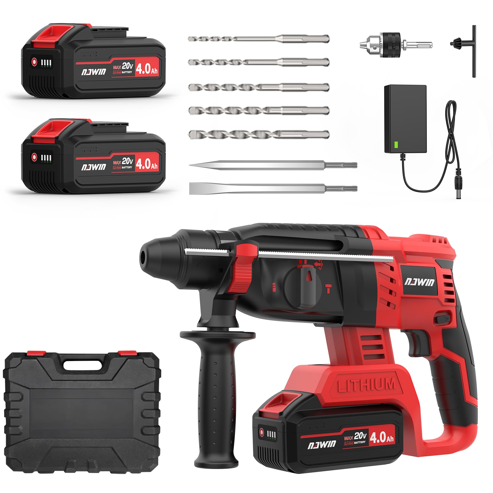 ナウィン 20V充電式ハンマードリル バッテリー2個付 コードレスハンマードリル 振動ドリル ブラシレス..