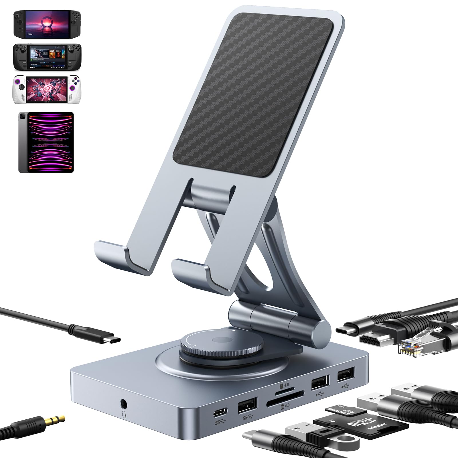 USB Cハブスタンド(11イン1)iPad/Pro、Steam Deck、ROG Ally、Samsung、ラップトップなど用。折り畳み..