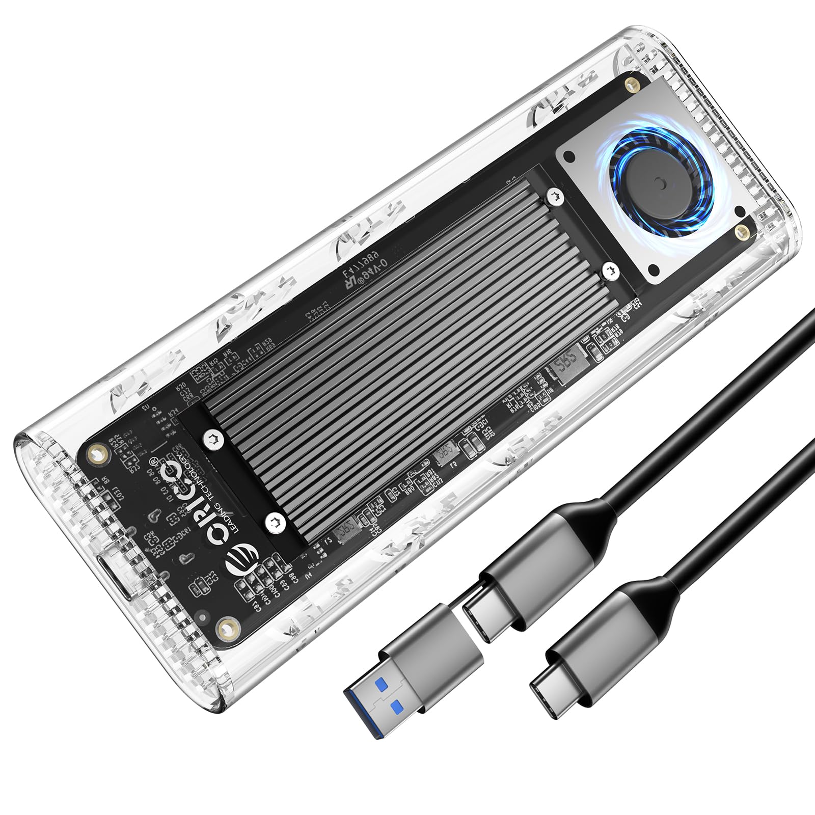 ORICO M.2 SSD 外付けケース 40Gbps 工具不要最新 USB4 M.2 NVMe SSDケース ファン内蔵の透明Thunderbolt 4 SSD ケース2230 2242 2260 2280(Mキーのみ)対応 USB4/3.2/3.0/2