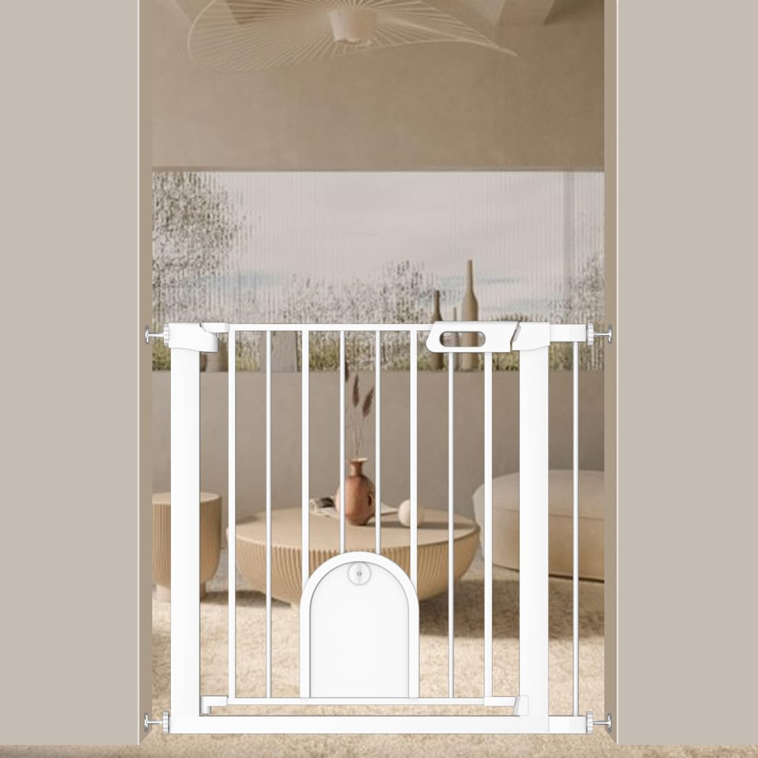 Fairy Baby ベビーゲート ペットドア付き 取付幅75-89CM 猫 犬 ゲート 高さ76cm ベビーフェンス 突っ張..