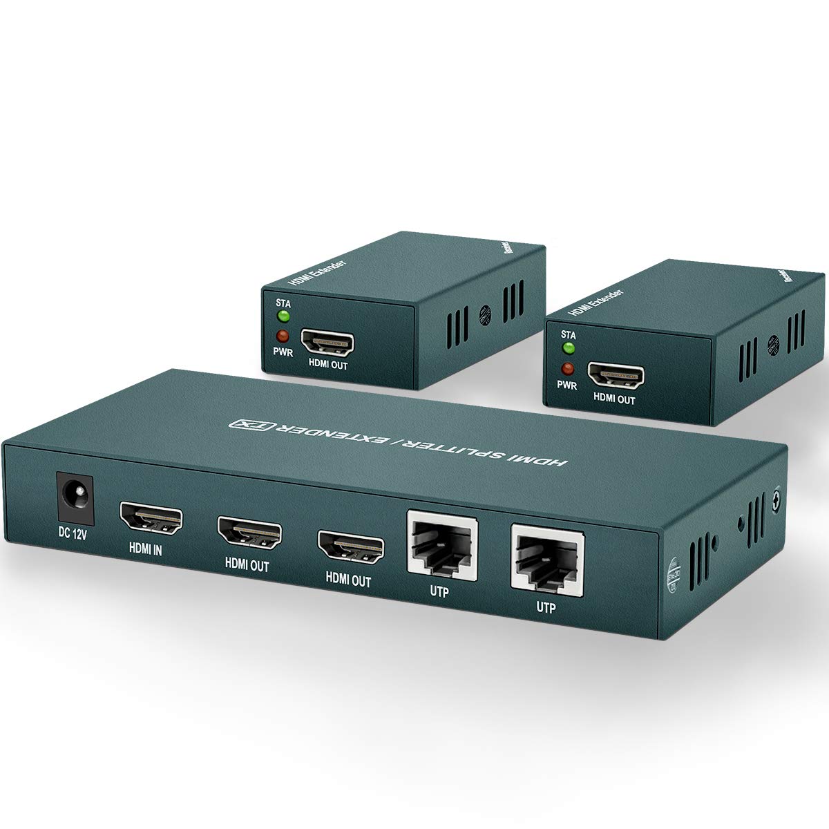 HDMI 익스텐더 스플리터 1x2, HD1080P @ 60Hz, 익스텐더 HDMI Over CAT5e / CAT6 / CAT7 케이블을 통한 165 피트 (50m) 길이 전송, 2 채널 전송, 적합 감시실, 홈 시어터, 교육