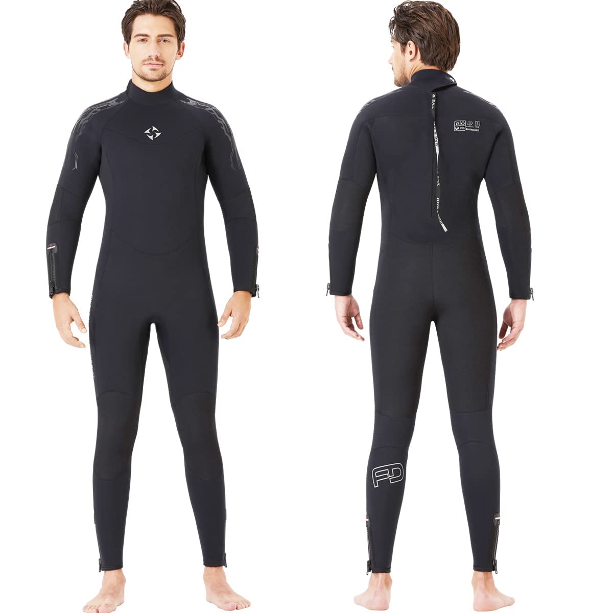 ウェットスーツ 5mm フルスーツ メンズ 長袖 手首・足首 ファスナー ネオプレン素材 裏起毛素材 ダイビングスーツ マリンスポーツ ブラック 2XLサイズ