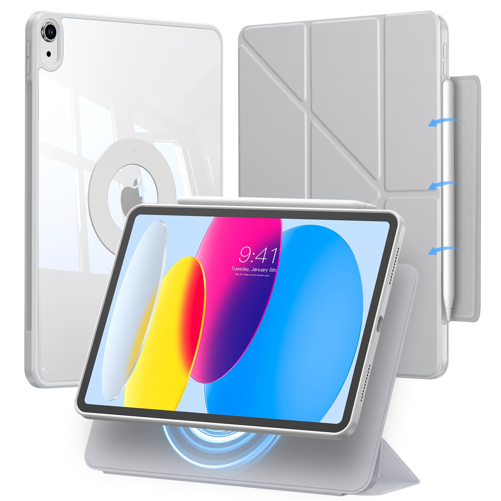 樂天商城 - iPad A16 ケース 第11世代/第10世代 10.9インチ 専用カバー(2022/2025) iPad 11世代 ケース ペン収納 縦置&横置き対応 マルチアングル スタンド 着脱式マグネットカバー 耐衝撃 全方位保護