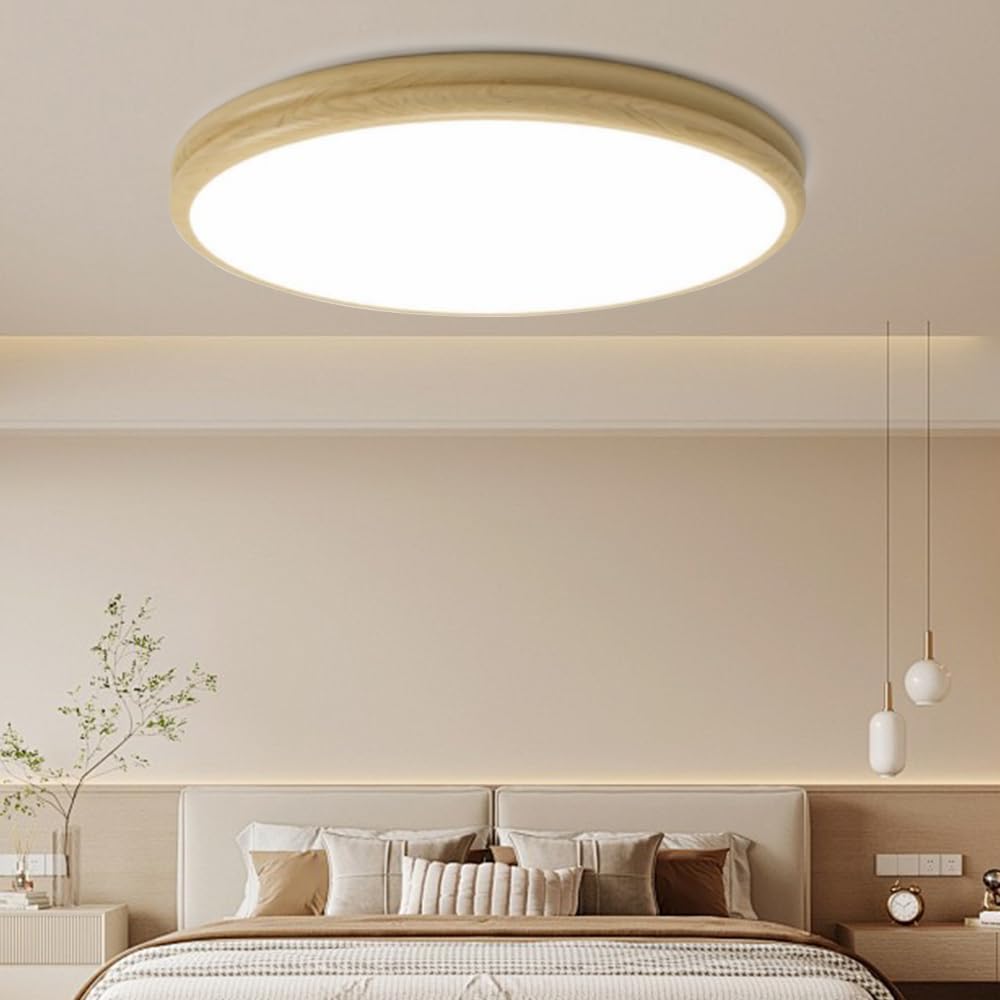 ledシーリングランプ 小型 薄形 天井照明 Ceiling Light マカロン二層 吸?灯 高輝度LED 無段階調光調色リモコン付き タイプ 寝室 リビング キッチン 和室 照明適用 取外簡単 (木目, 40CM)