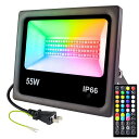 RGBライト RGB投光器 カラーライト フラッドライト ライトアップ 55W LED 300W相当 明るい 省エネ IP66防水 リモコン操作 6種類照明モード タイミング機能 調光可能 メモリー機能 屋外 屋内 バー 看板灯 アクアリウム照明 水槽照明