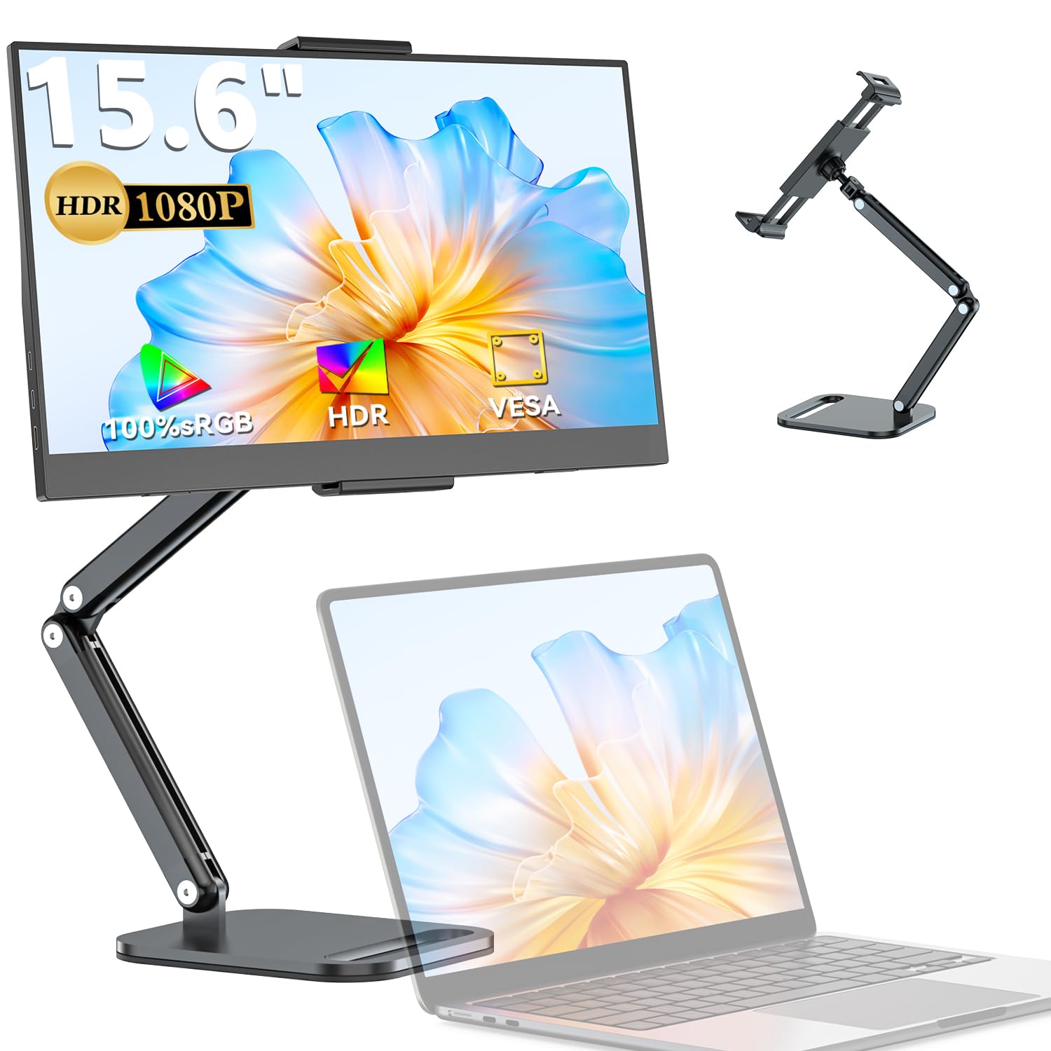 モバイルモニター 15.6インチ UPERFECT モバイルディスプレイ 卓上スタンド付き 1920*1080 100%広色域 HDR ゲーミングモニター ポータブルモニター IPS液晶パネル ブルーカット 薄型 軽量持ち運び ペンホールスタンド VESA