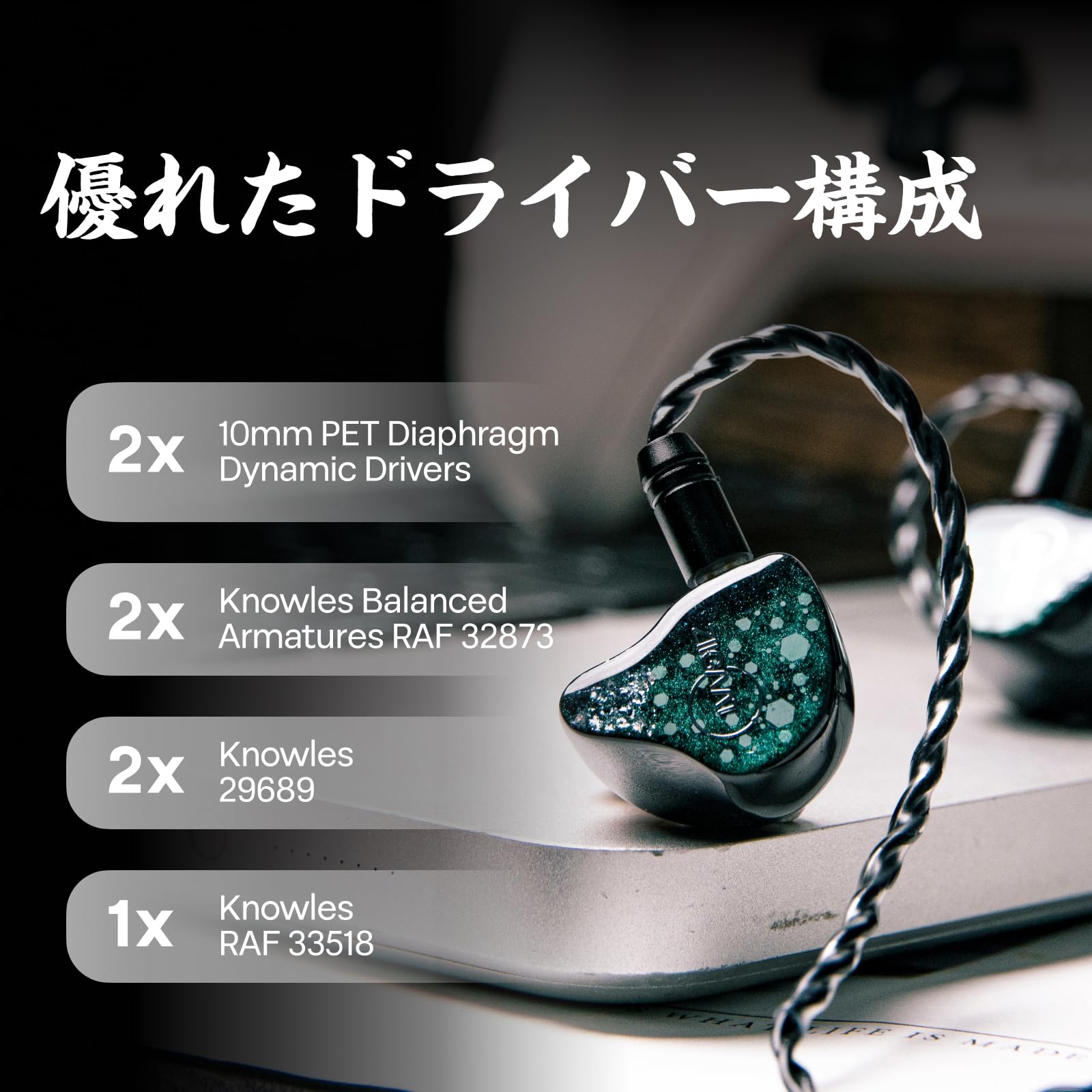 Linsoul ZiiGaat Arcanis ハイブリッド型 (2DD+5BA) ハイエンド インナーイヤー イヤフォン 3.5mm ジャック HIFI 音質 重低音 ノイズキャンセリング ステレオ 有線 快適な装着感 人間工学 遅延なし カナル型 小型 matsukageya-10226772 松陰屋 楽天市場店 サンプル画像3