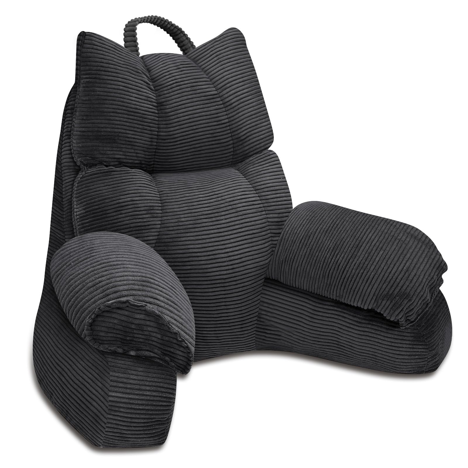 背もたれ クッション，アームレスト付き読書枕 大人向けサポートピロー，ベッド＆ソファ用 テレビ枕・ゲームやリラックスに最適なリーディングクッション（はいぐろ，60*29cm）