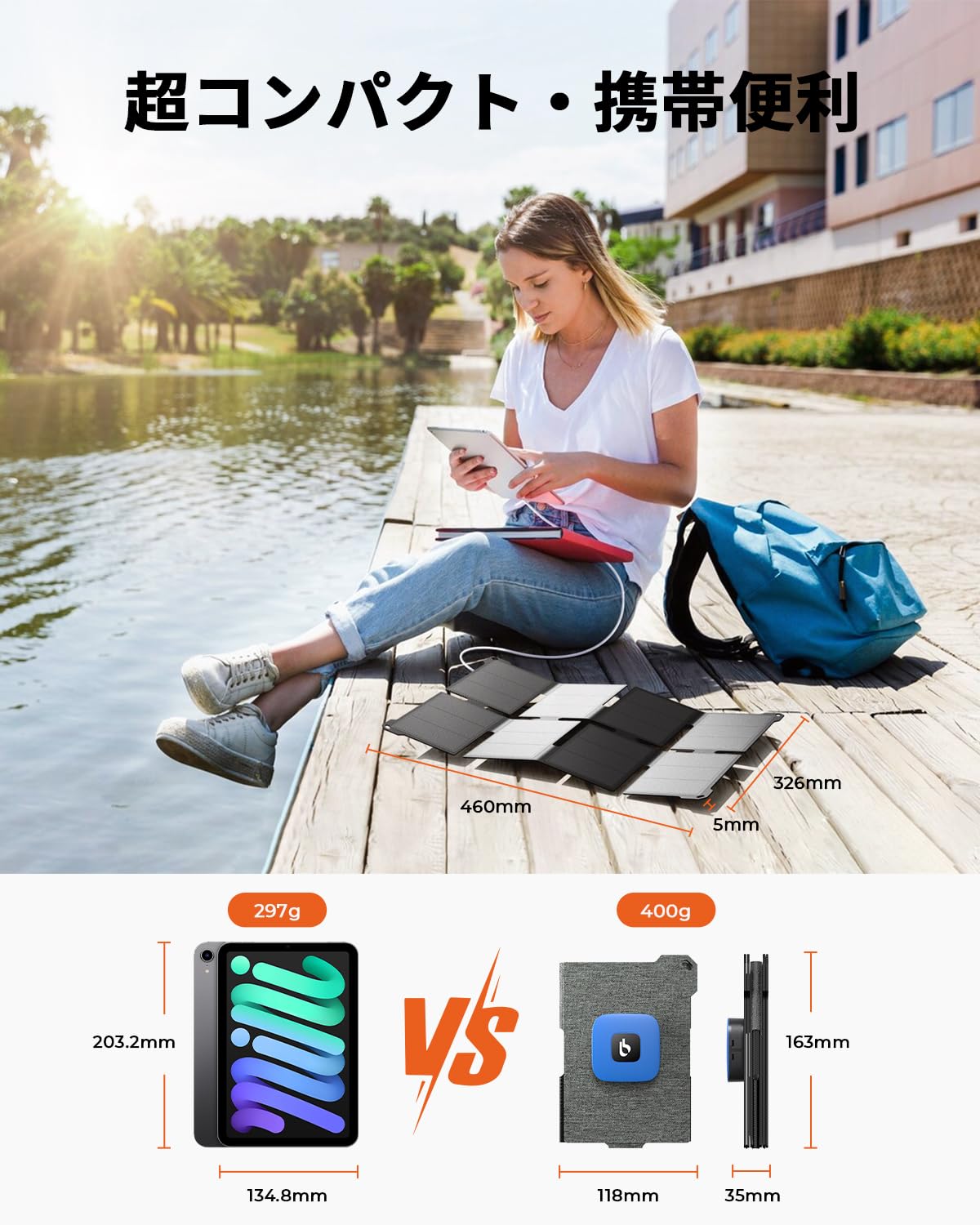 BigBlue ソーラーパネル ソーラー充電器 22W USB-A/Type-Cポート 小型 超軽量 折り畳み式 ソーラーチャージャー コンパクト IP68防水 折りたたみ式 携帯充電器 単結晶 25.4％高変換効率 軽量 防災グッズ 停電対策 アウトドア matsukageya-10227094 松陰屋 楽天市場店 サンプル画像2