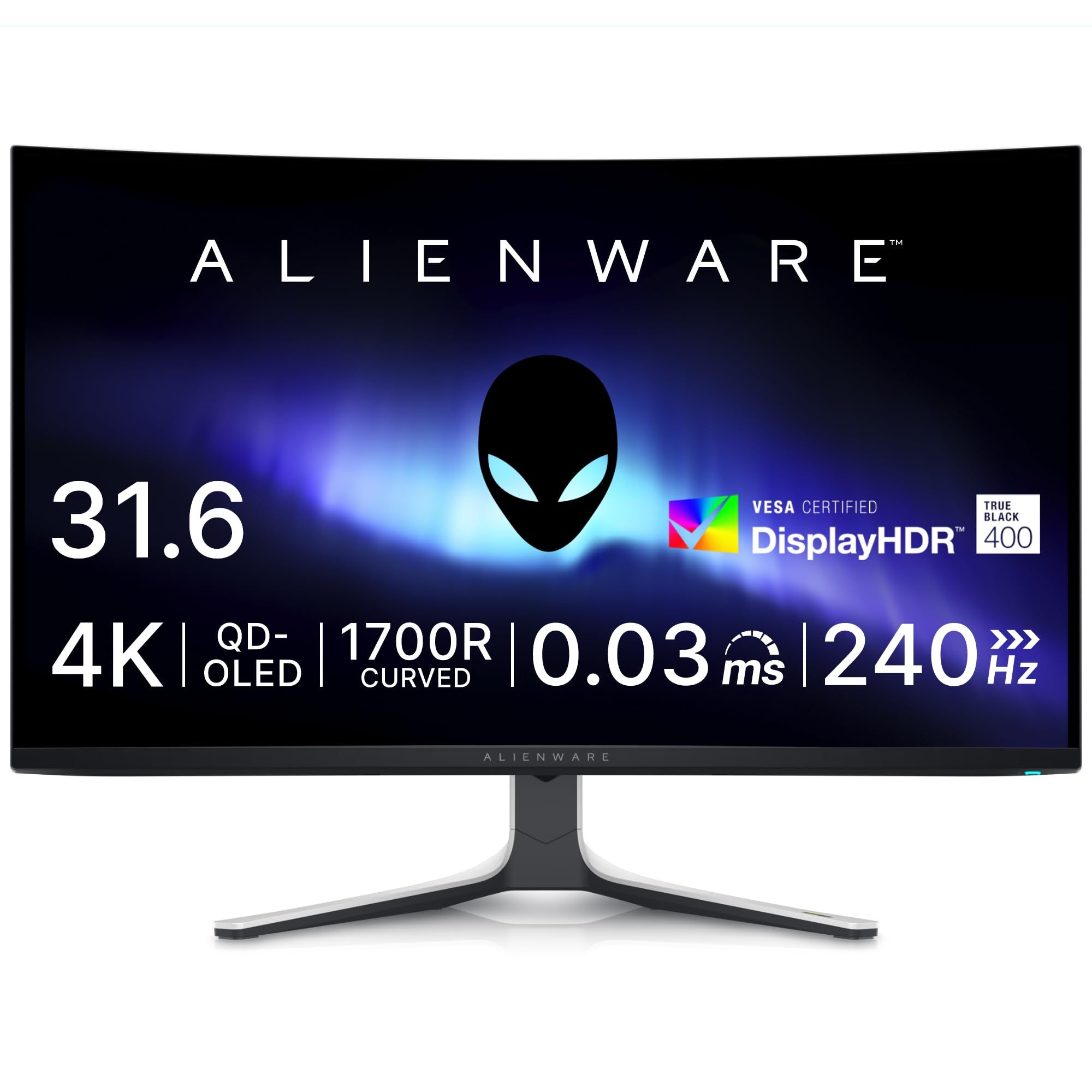 Dell AW3225QF 32インチ 曲面 有機EL Alienware ゲーミングモニター(3年間無輝点交換保証/4K/QD-OLED/1700R曲面/DP1.4×1,HDMI×2/DCI-P3 99 /高さ調整,傾き/0.03ms/240Hz/G-S