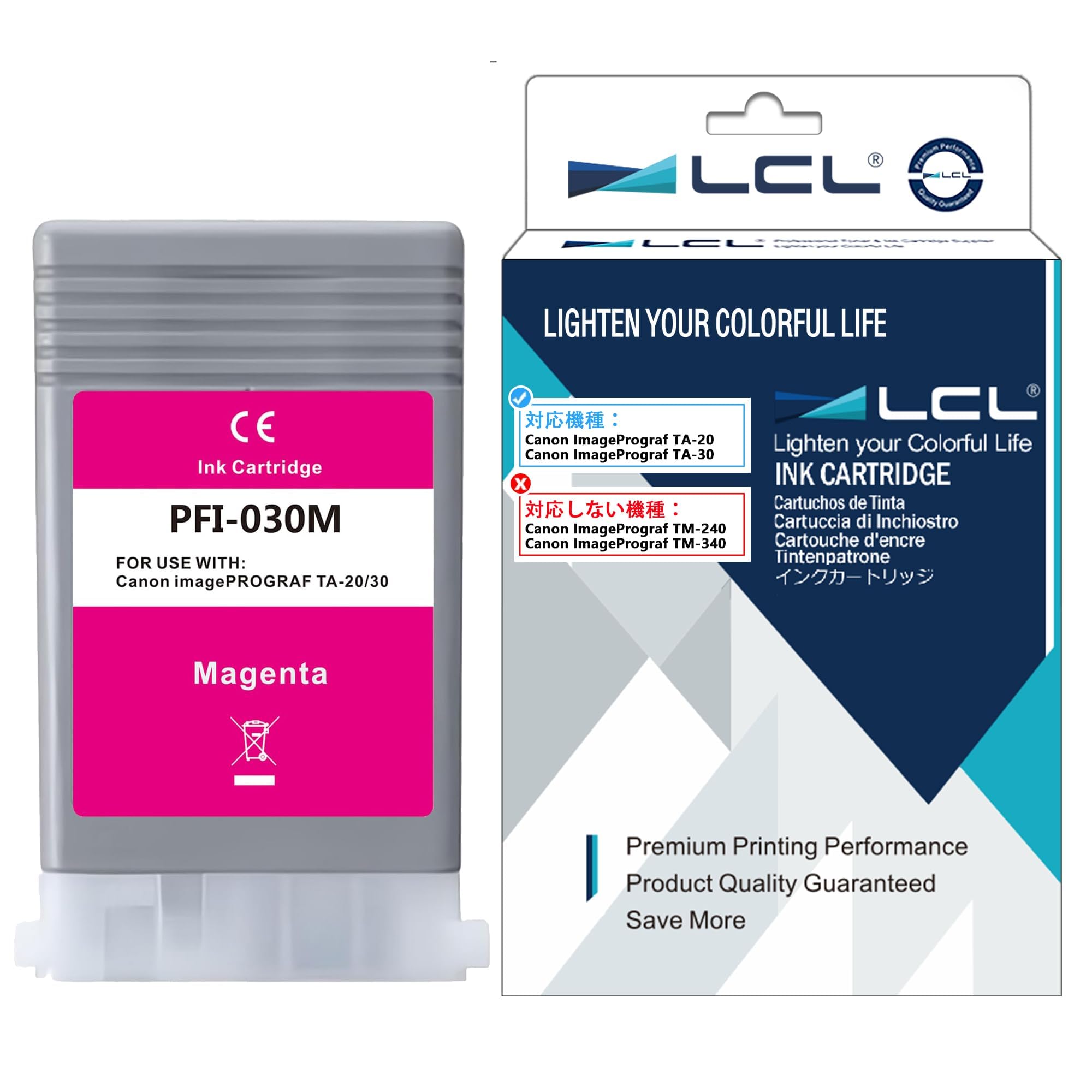 LCL PFI030M 互換インクカートリッジ Canon用 キャノン用 PFI-030M 3491C001 顔料 (1パック マゼンタ) 対応機種：ImagePrograf TA-20 ImagePrograf TA-30