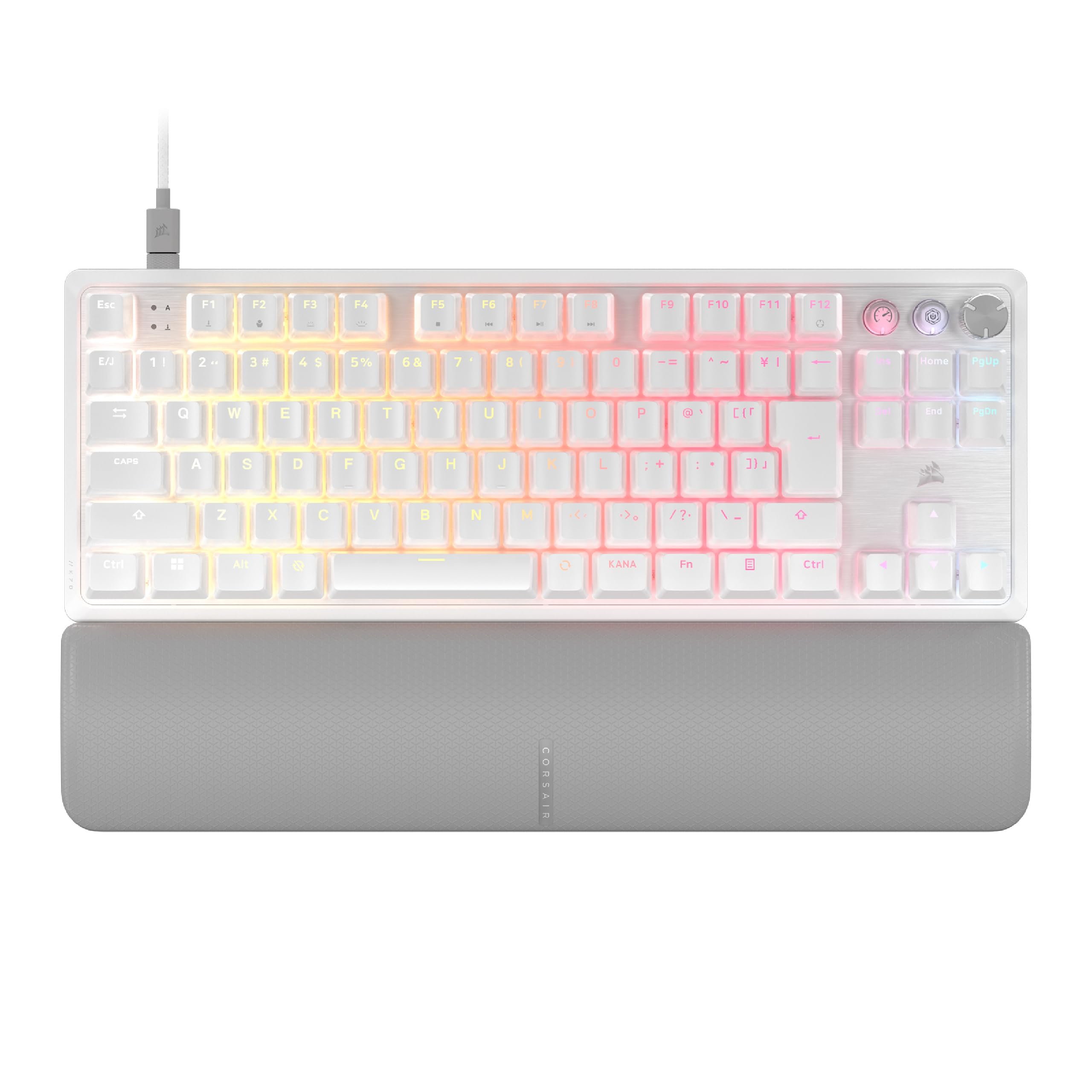 ラピッドトリガー搭載 CORSAIR K70 PRO TKL MGX Hyperdrive磁気式キースイッチ ホワイト ゲーミングキーボード 脱着可能パームレスト付き ラピトリとSOCD同時に使用可能 8000HZ polling rate 日本語配列 ホ