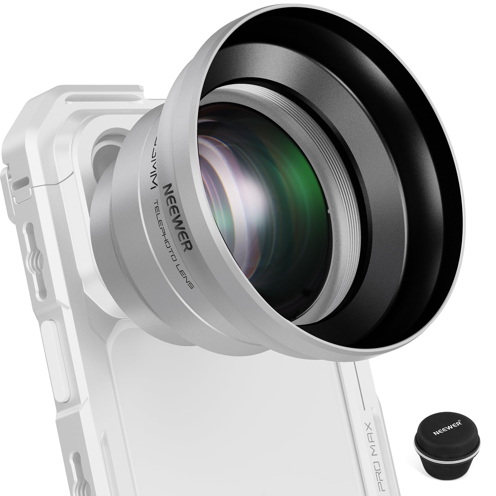 樂天商城 - NEEWER スマホ望遠レンズ 65mm 1.7倍ズームレンズアタッチメント HD スマホカメラレンズ 17mmネジバックプレート シルバーフード付き iPhone/Androidスマホケージ&ケース対応 LS-66