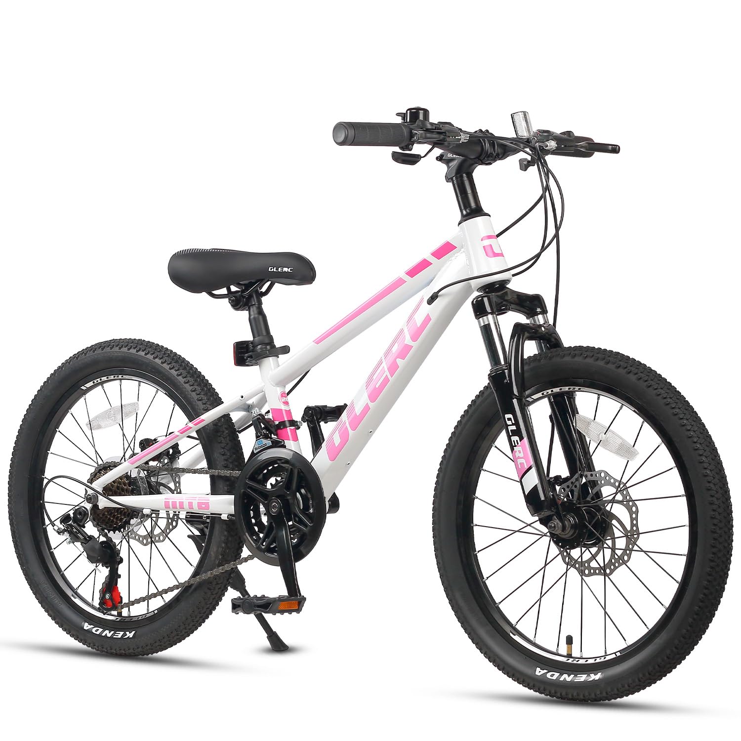 【Glerc】Sky Line子ども用マウンテンバイク 子供用自転車MTB オンロードオフロード 男の子女の子小学生中学生 街乗り通学 21段変速 フロントサスペンション 前後ディスクブレーキ ブロックタイヤ20インチ 白ホワイトピンク
