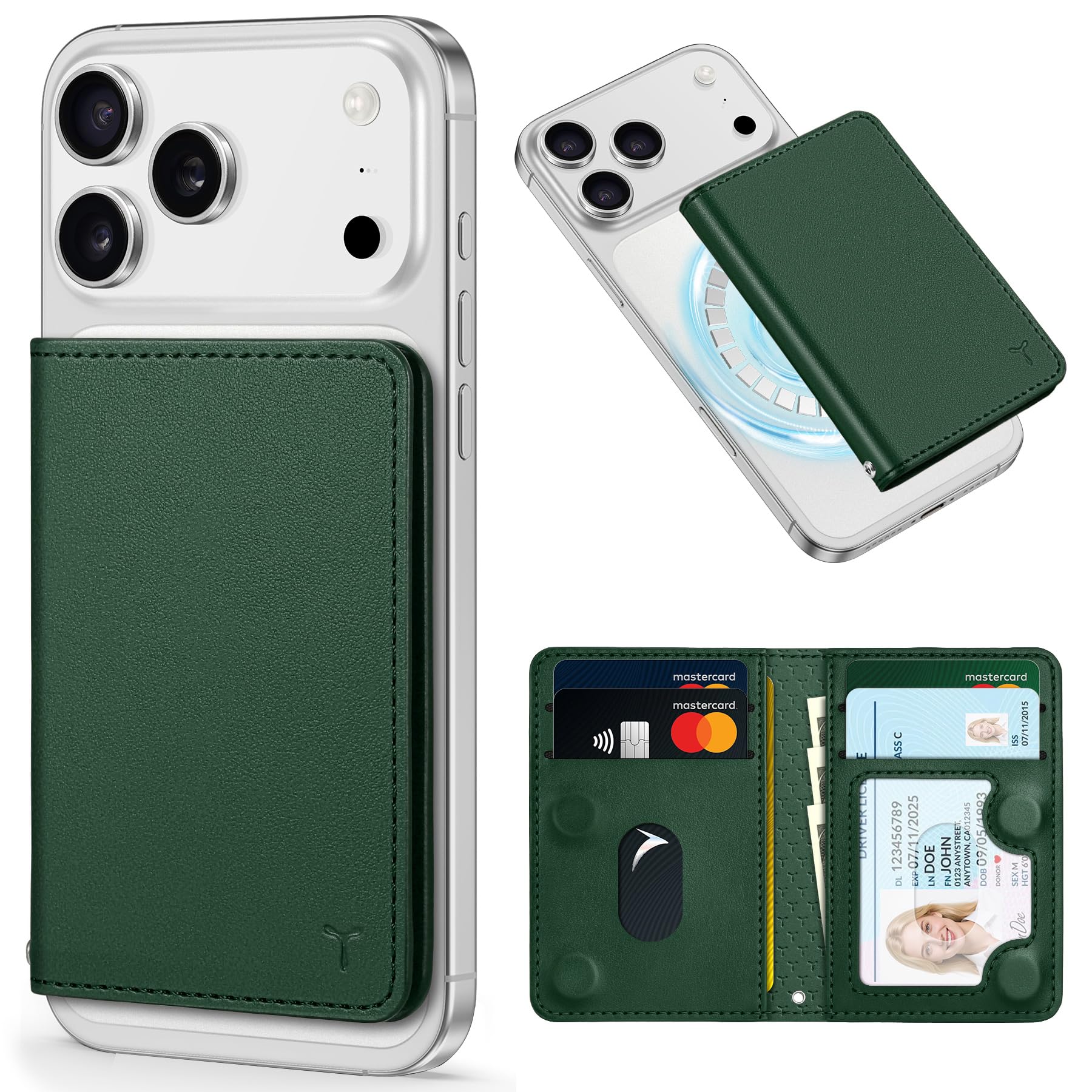 樂天商城 - [TUCCH] スマホ カードケース 磁気吸着 6枚カード収納 [RFIDブロッキング] PU合皮 脱着簡単 軽量 背面 カードウォレット 磁気ウォレットケース iPhone17/16/15/14/13/12シリーズ対応 ミッドナイトグリーン