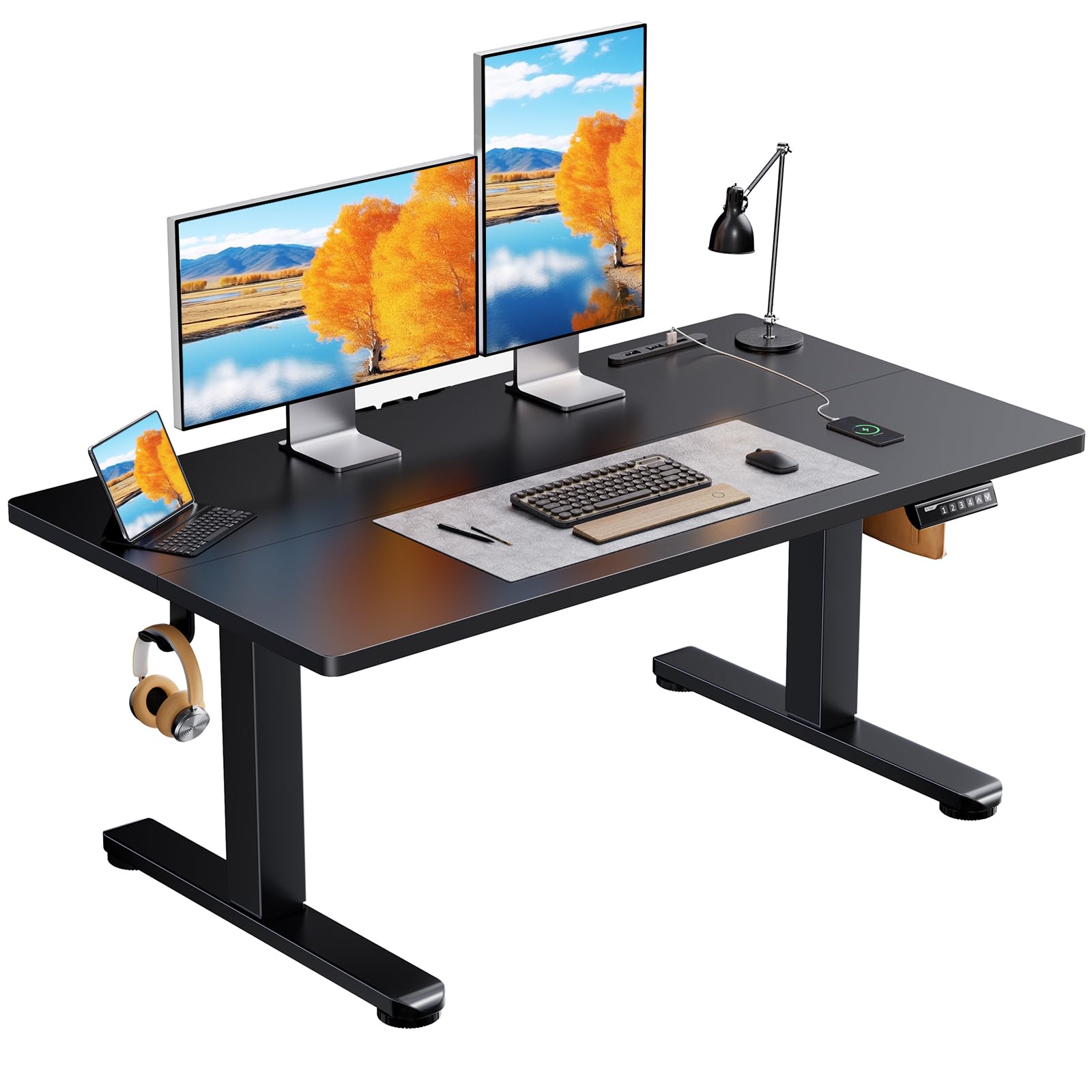 Rakuten - ErGear 電動昇降式デスク ロータイプ 高さ48-72cm コンセント&USBポート付き ローデスク 座椅子机 4パターン高さメモリー機能 静音 収納フック付き パソコンデスク テーブル 電動机 ゲーミングデスク【幅120 x 奥行き60 x 高さ48