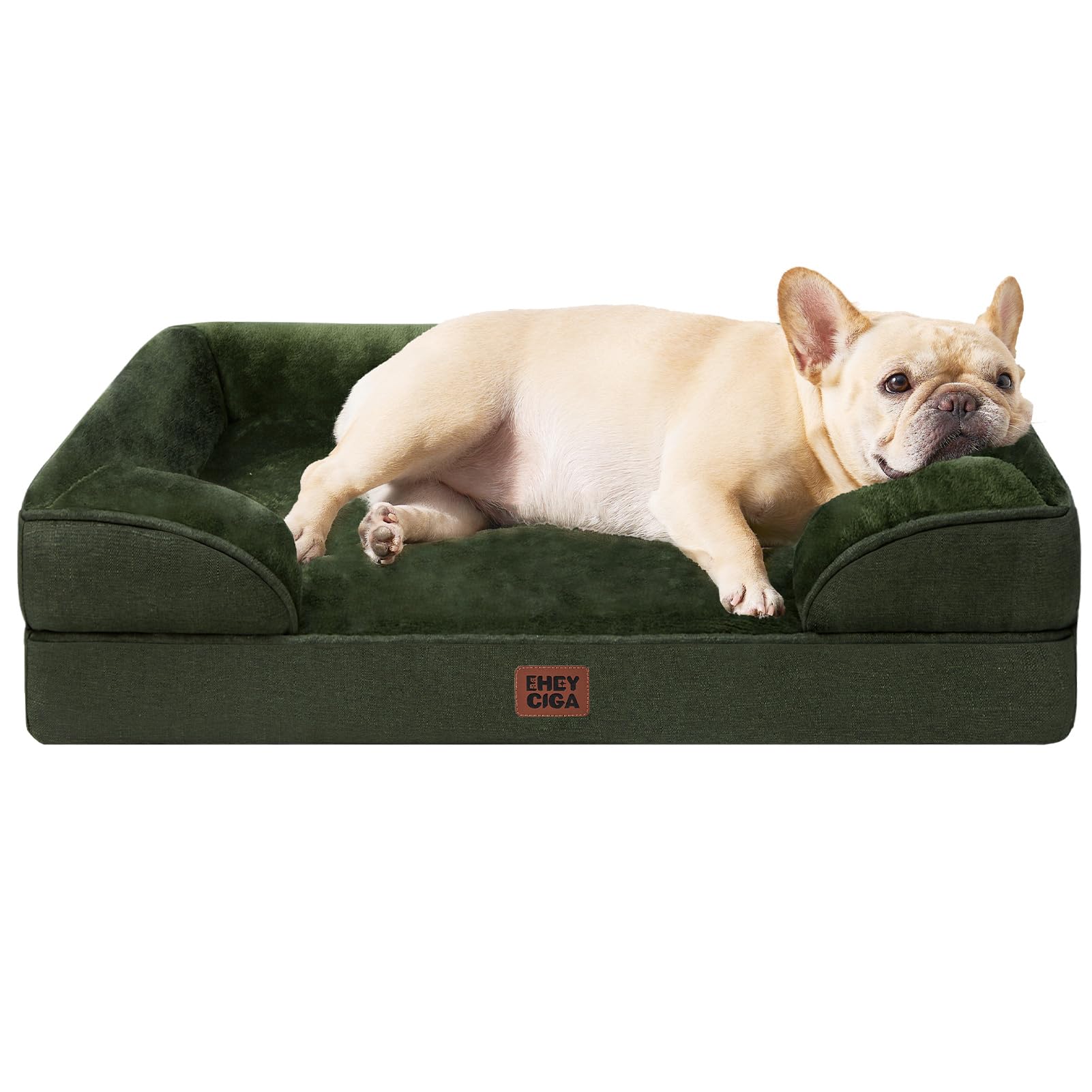 Rakuten - EHEYCIGA 犬 ベッド ペットベッド 防水 猫 ベッド 洗える 犬用 クッション 高反発 取り外せるカバー 滑り止め オールシーズン 小型犬 中型犬(76x51x16.5cm，グリーン)