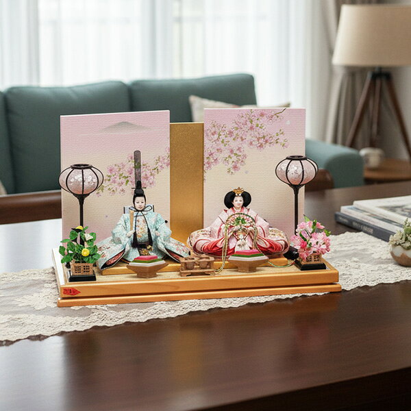 雛人形 親王飾り ミニ おしゃれ モダン コンパクト 檜 二人 平飾り 人気 高級 お祝い ひな祭り 特典品 ..