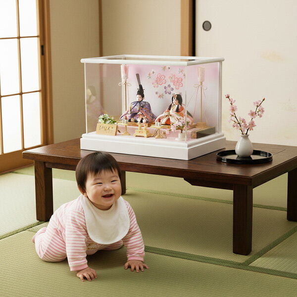 ホワイト塗り 雛人形 ケース飾り アクリル 可愛い おしゃれ 工房ゆうき ひなろこ 木目込み 親王飾り 人..