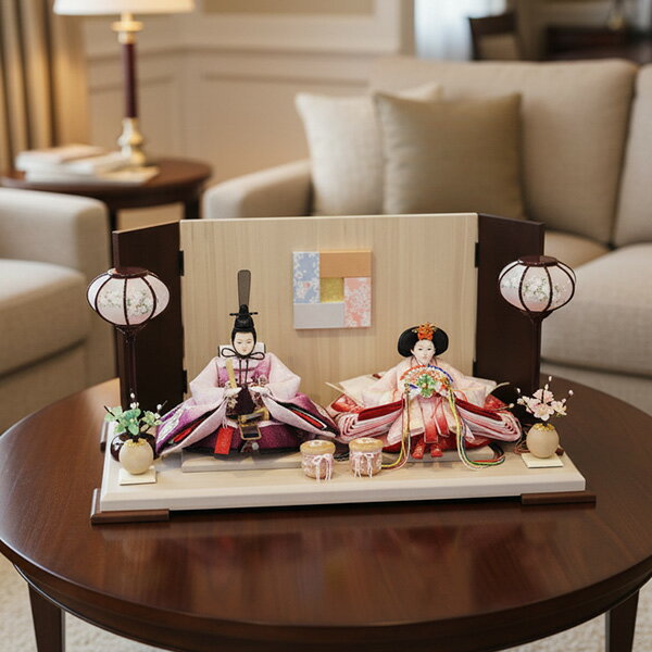 雛人形 親王飾り おしゃれ コンパクト 嘉祥作 創作雛 52cm 平飾り モダン ミニ 高級 極上仕上げ 桃の節..