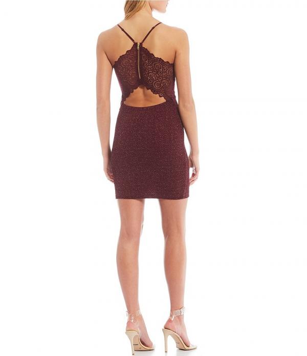 Dresses レディース【Honey and Rosie Lace-Bra Back Glitter Bodycon Dress】Plum