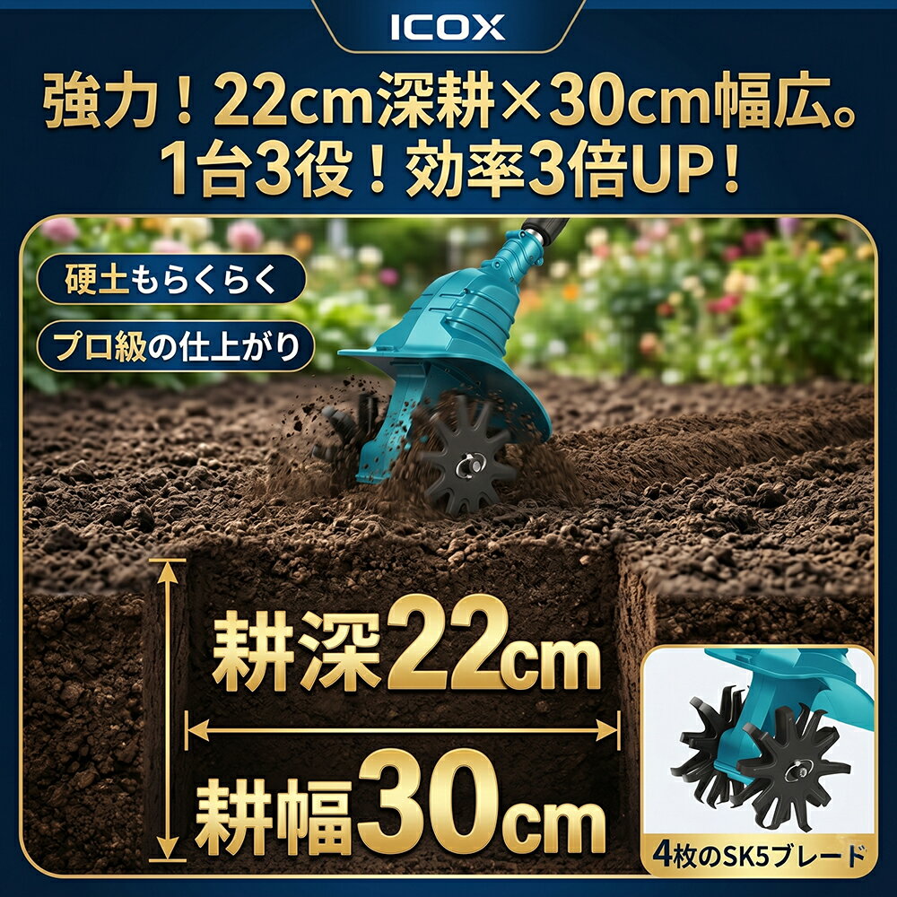 【2026最新型】耕運機 充電式 コードレス 折りたたみ バッテリー式 18V 耕耘 除草 ...